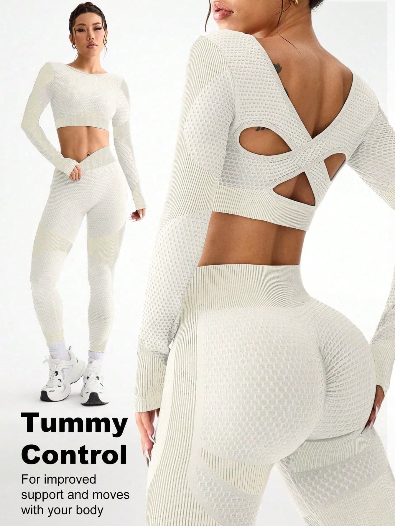 Easithlete Easithlete 1 Set Women's Fitness Outfit With Long Sleeve Crisscross Strap Tank Top And Pants Workout Sets