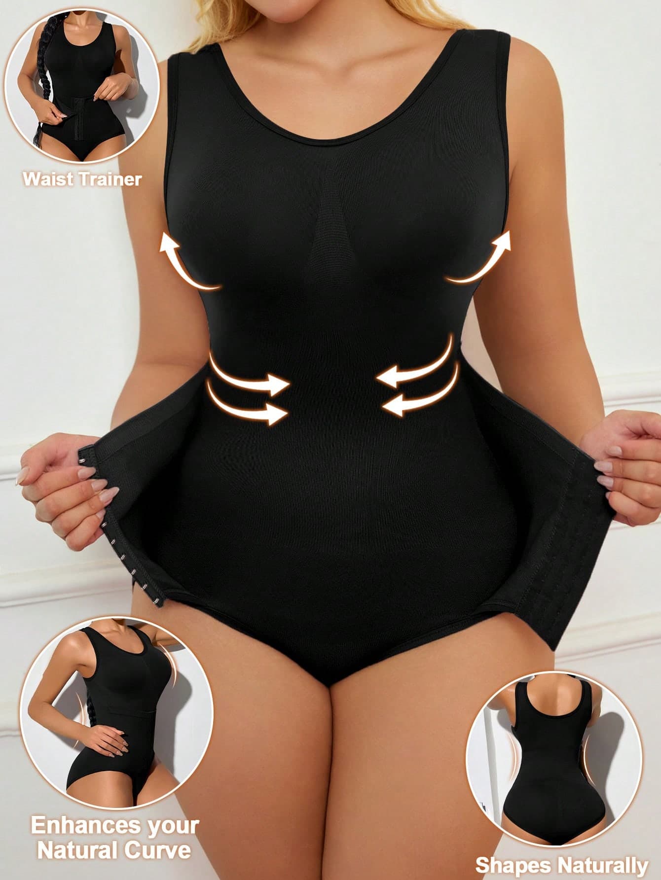 SHEIN Women's Seamless Shapewear Bodysuit, Adjustable, Waist-Cinching And Hip-Lifting, Full-Body Shaping Underwear, Suitable For All Occasions.