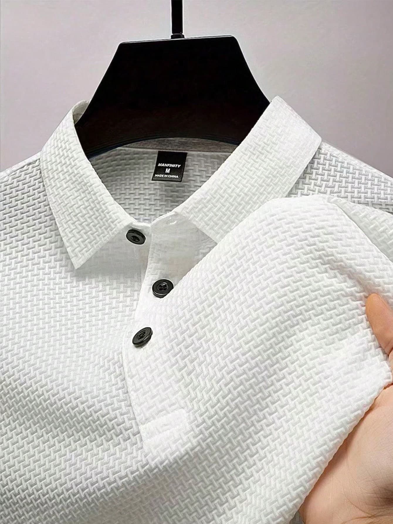 Manfinity Homme Men Fashionable Business Casual Work Summer Comfortable Collar Polo Shirt, All-Match Style, For Husband, Formal