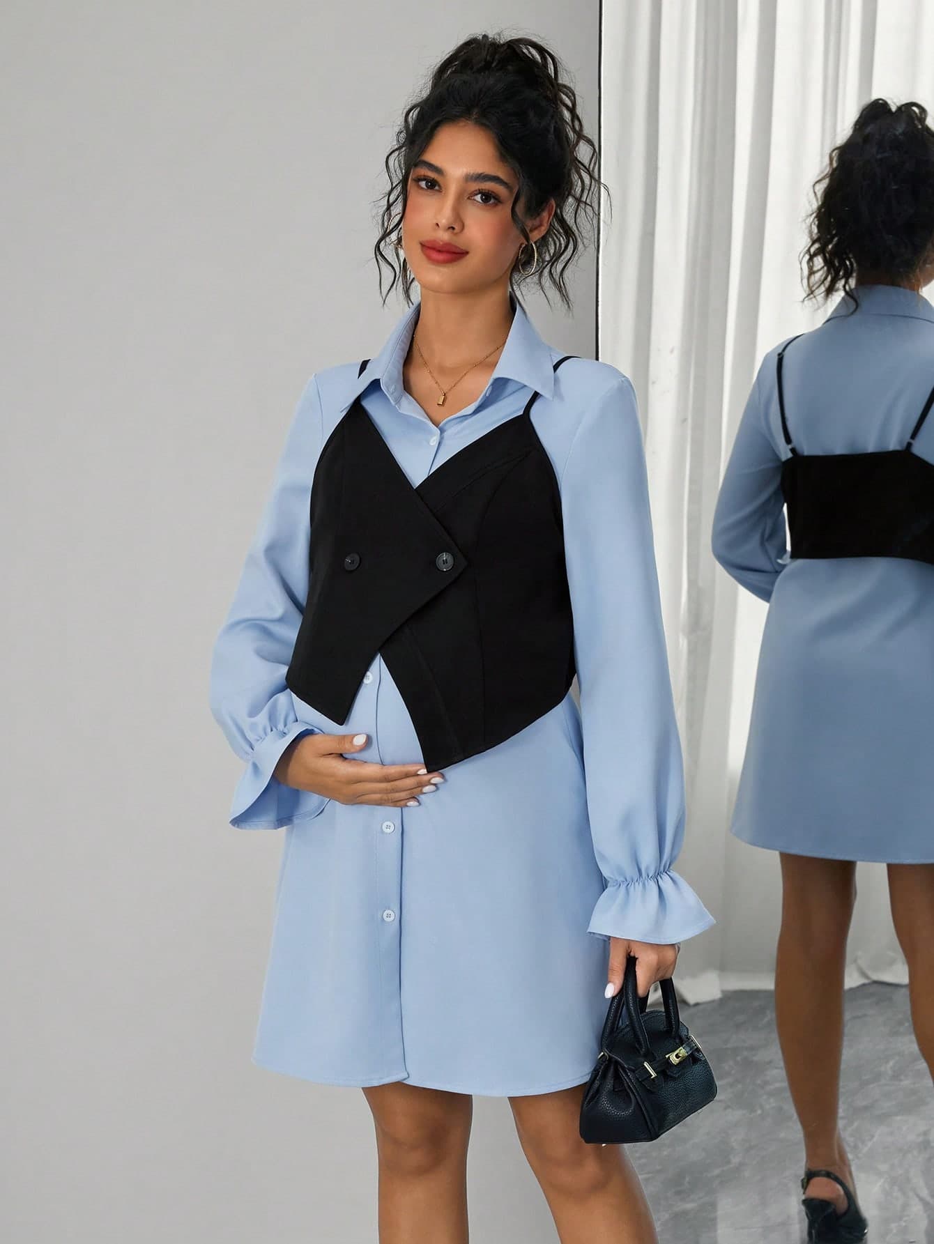 SHEIN 2pcs Maternity Dress Set: Sleeveless Shirt + Dress