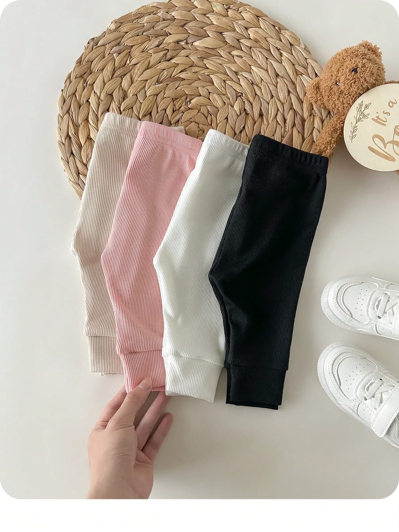 SHEIN 4pcs Newborn Baby Girl Solid Color Knitted Elastic Waist Pants, Versatile For Autumn/Winter  Fashion