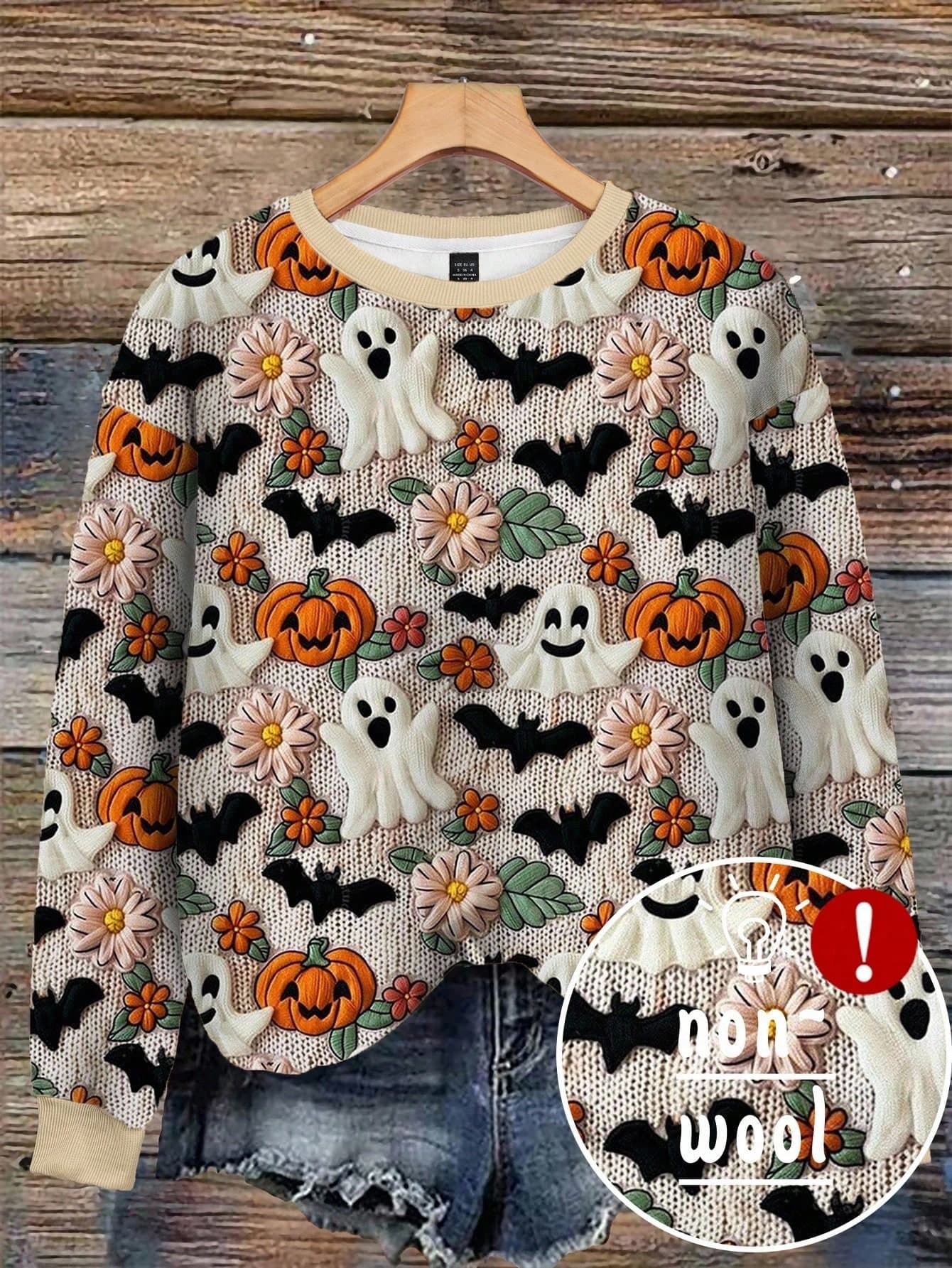 EMERY ROSE Women's Halloween Ghost, Pumpkin & Bat Print Raglan Long Sleeve Sweatshirt Pullover Fall Sweatshirt
