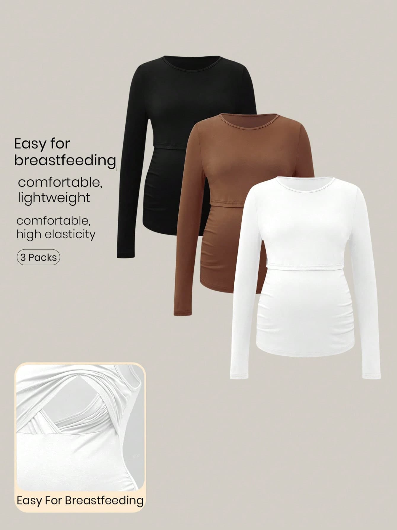 Modmama Maternity Casual Solid Color Slim Fit Nursing Long Sleeve T-Shirt, Nursing T-Shirt, Autumn/Winter Fall