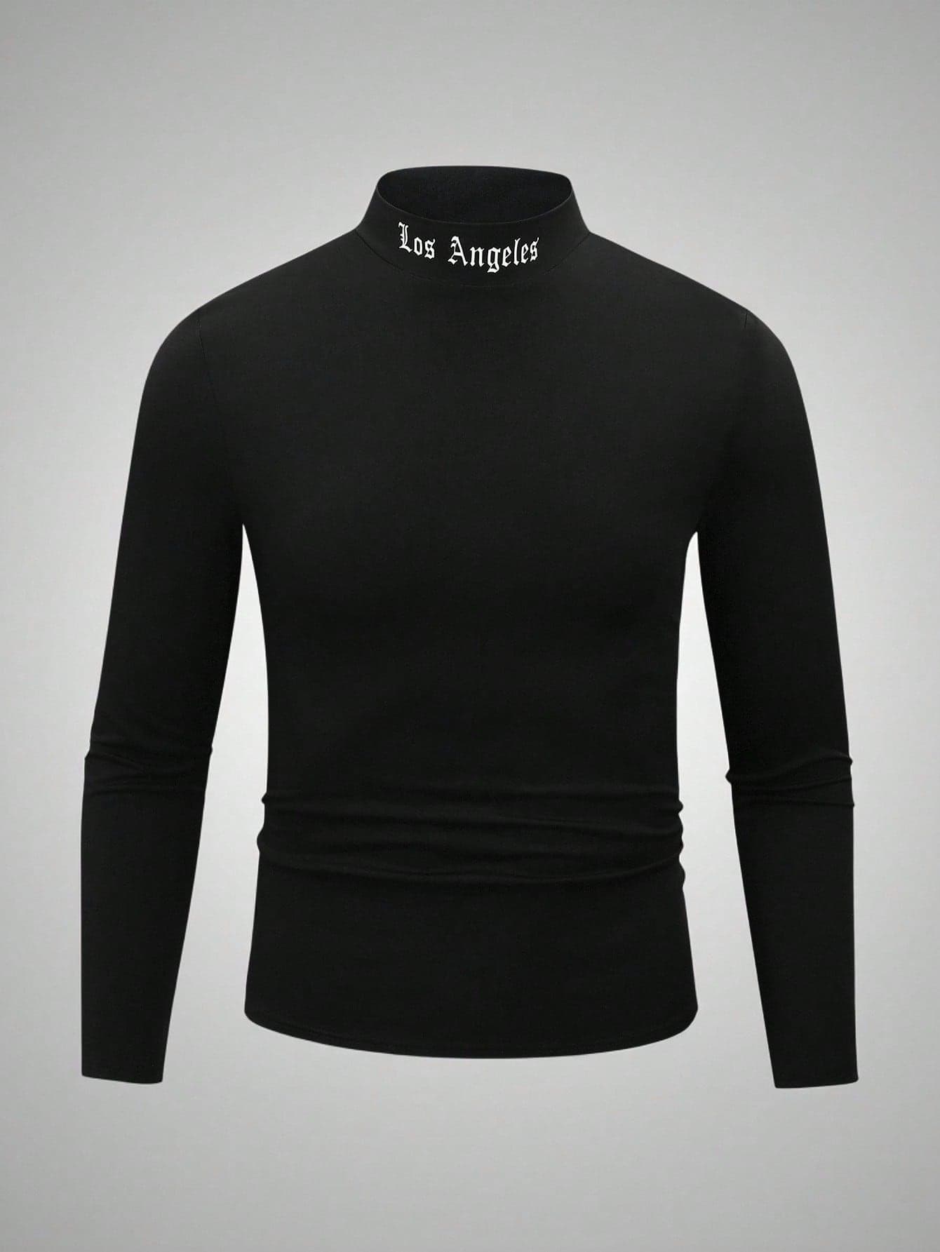 Vacaura 1pc Teenage Boys Half Turtleneck Black Letter Print T-Shirt,Casual Streetwear Winter,Back-To-School Graduation,Daily Layering Long Sleeve Fall Tops