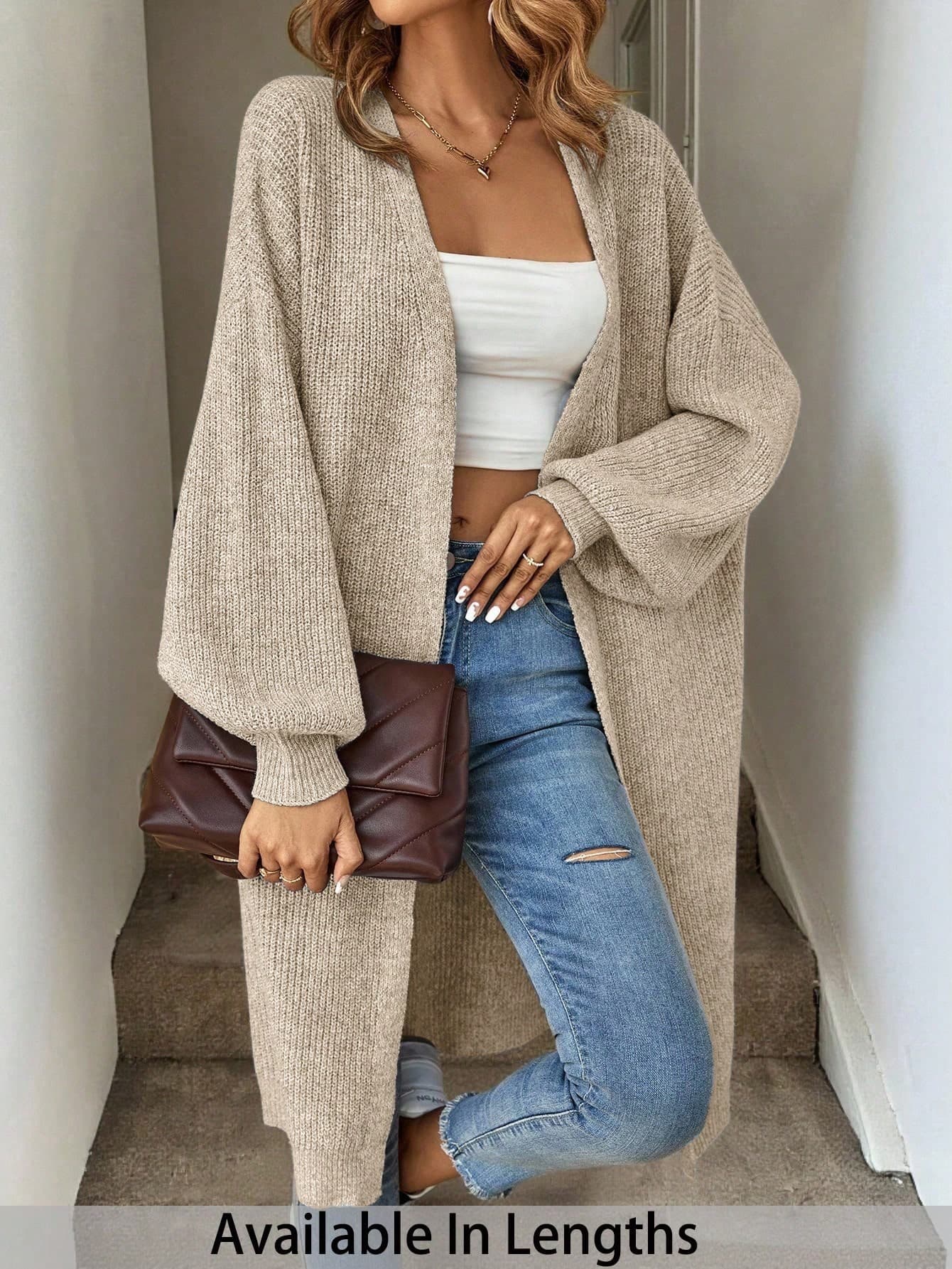 SHEIN Tall CURVE Plus Size Drop Shoulder Ribbed Knit Duster Cardigan,Long Sleeve Tops For Women Curve Tall In Fall/Winter