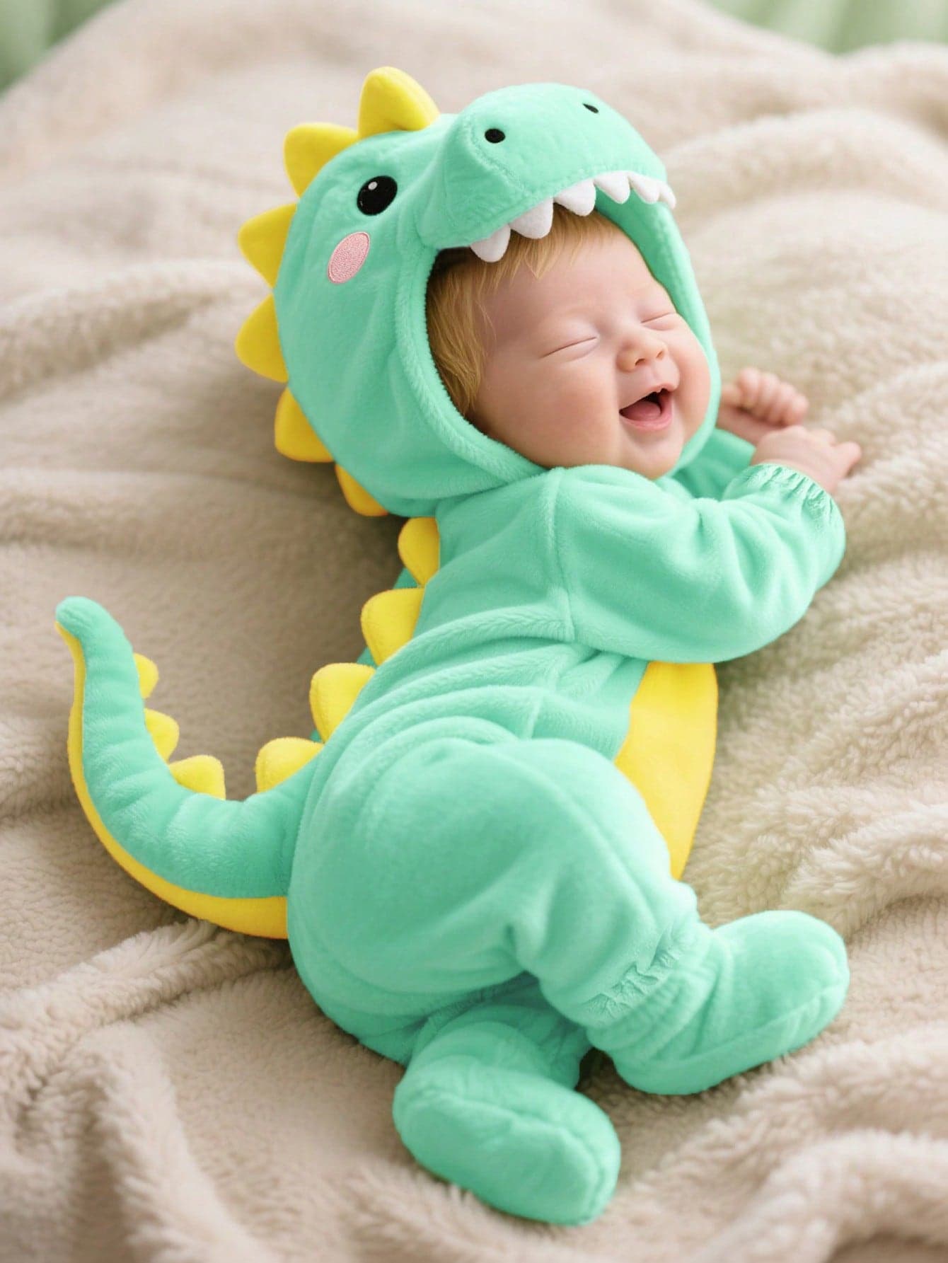 SHEIN Newborn Cute Funny Crystal Plush 3D Dinosaur Shaped Romper, Long Sleeve & Pants Jumpsuit Dinosaur Baby Clothes Baby Fancy Dress Baby Dinosaur Outfit