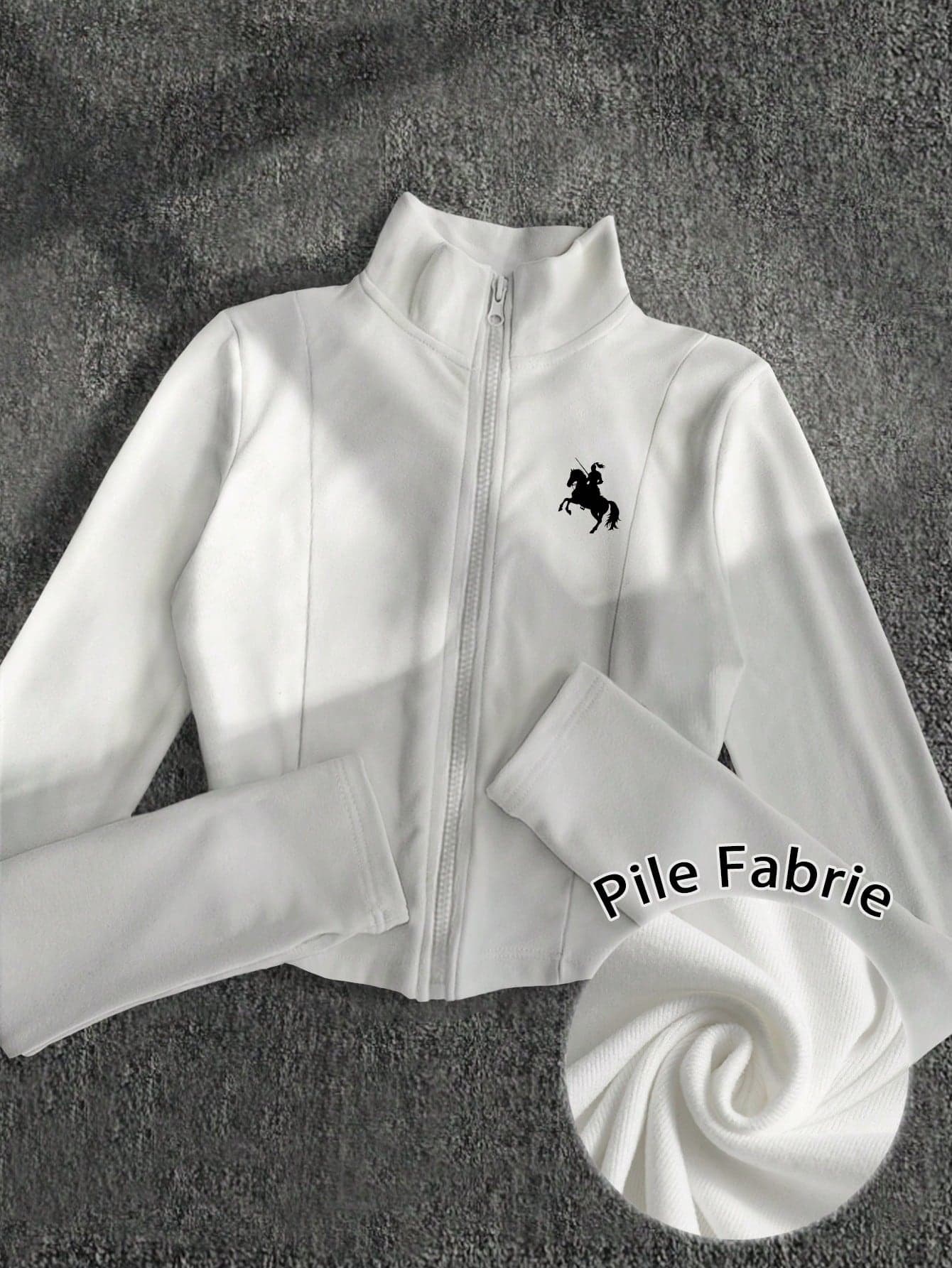 INAWLY Women's Polo Pattern Print Lightweight Jacket, Casual Sports Zip-Up Slim Fit Long Sleeve Coat, Suitable For Outdoor Activities, Autumn/Winter