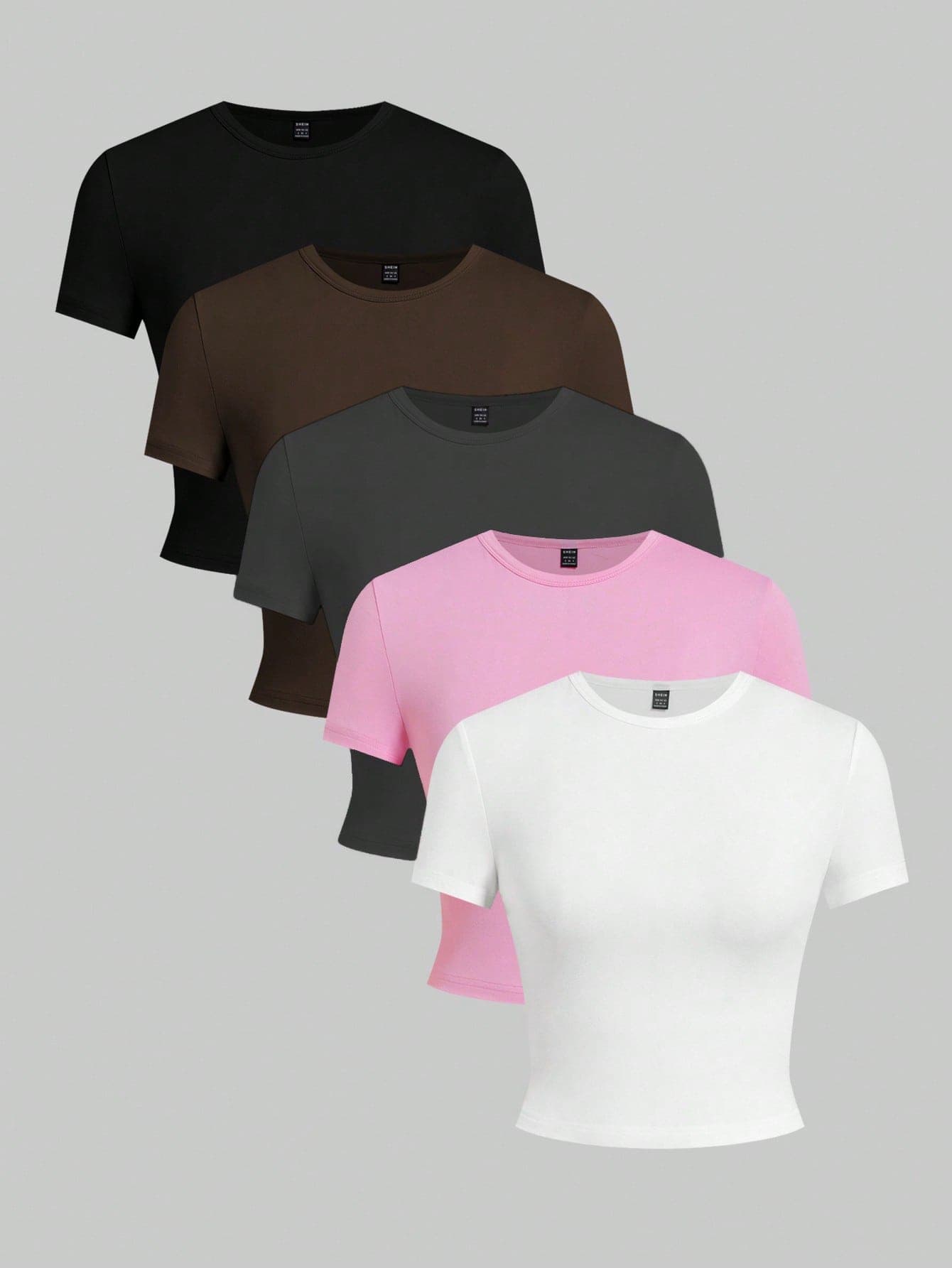 SHEIN EZwear 5pcs/Set Women's Basic Solid Color Sleeveless Fitted T-Shirt Basic Tees Women Shirt Packs For Women Pack Of Tops Plain Tshirts Women Basic Women Tops