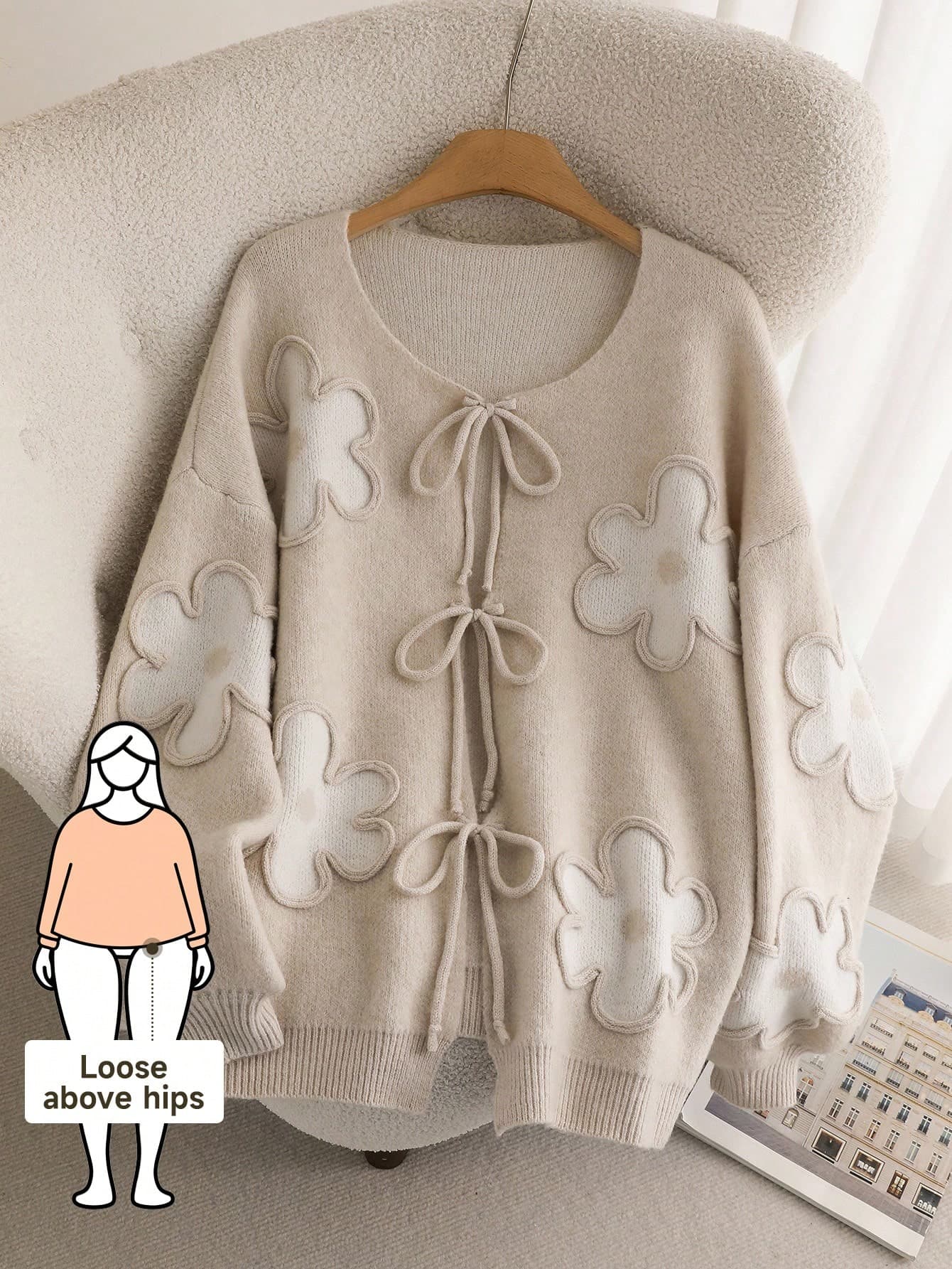 CosyJoli Plus Size Women Heart Knitted Cardigan, French Elegant Fashion Autumn/Winter Sweater Coat Fall/Winter