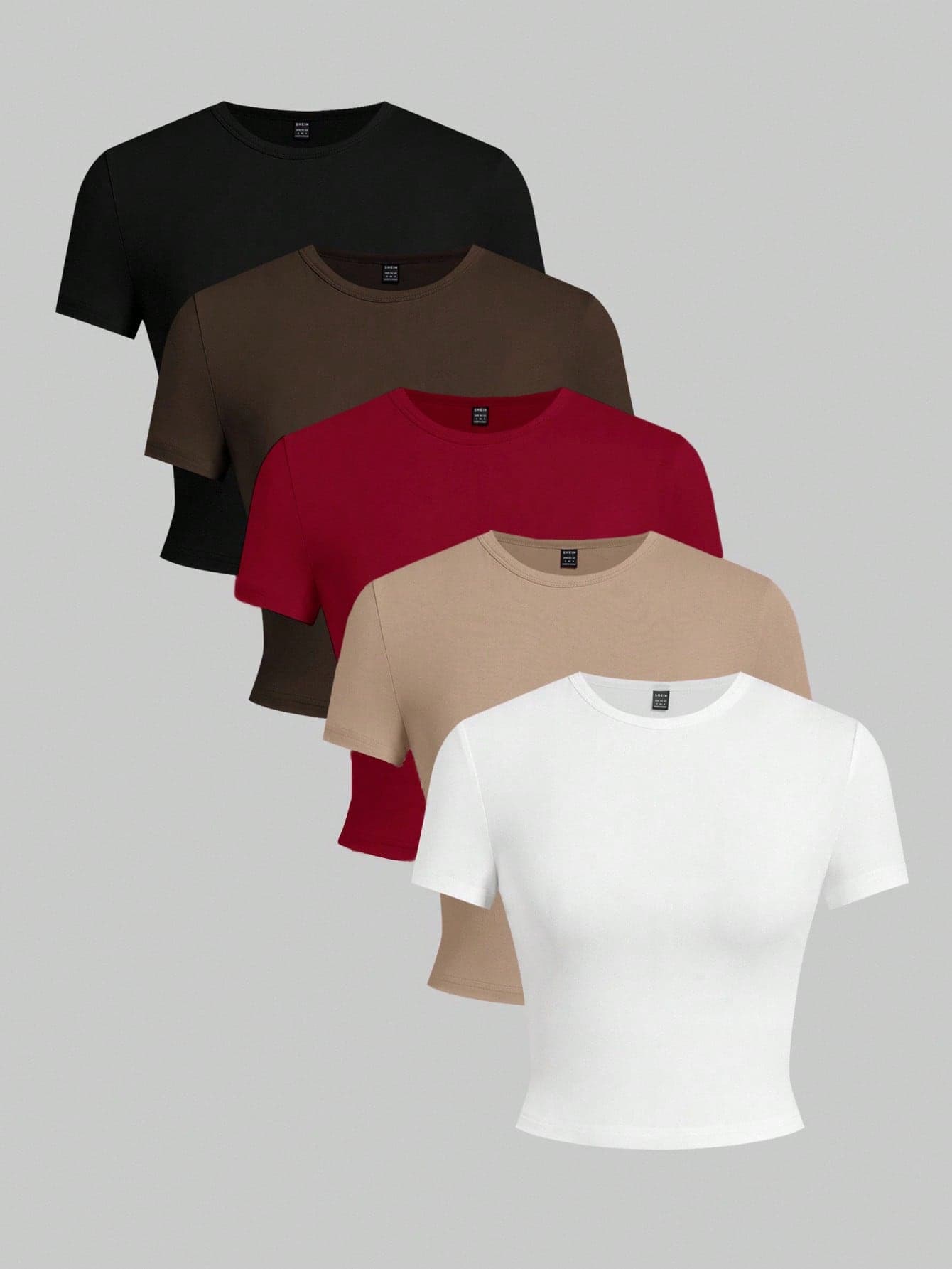 SHEIN EZwear 5pcs/Set Women's Basic Solid Color Sleeveless Fitted T-Shirt Basic Tees Women Basic Tees Shirt Pack Women Pack Of Tops Plain Tshirts Women