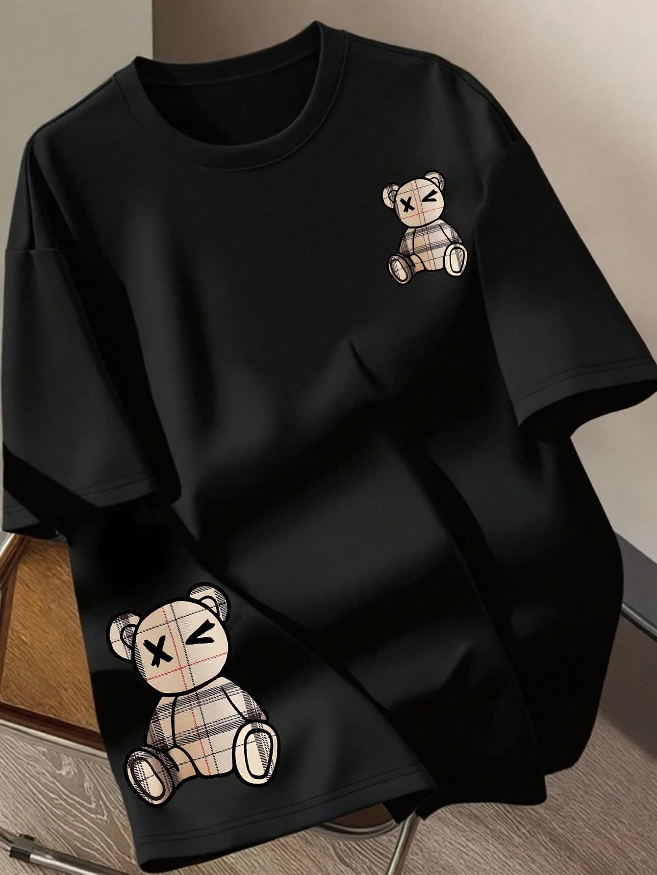 SHEIN Women's Casual Loose Fit Round Neck Short Sleeve T-Shirt With Cartoon Bear Print