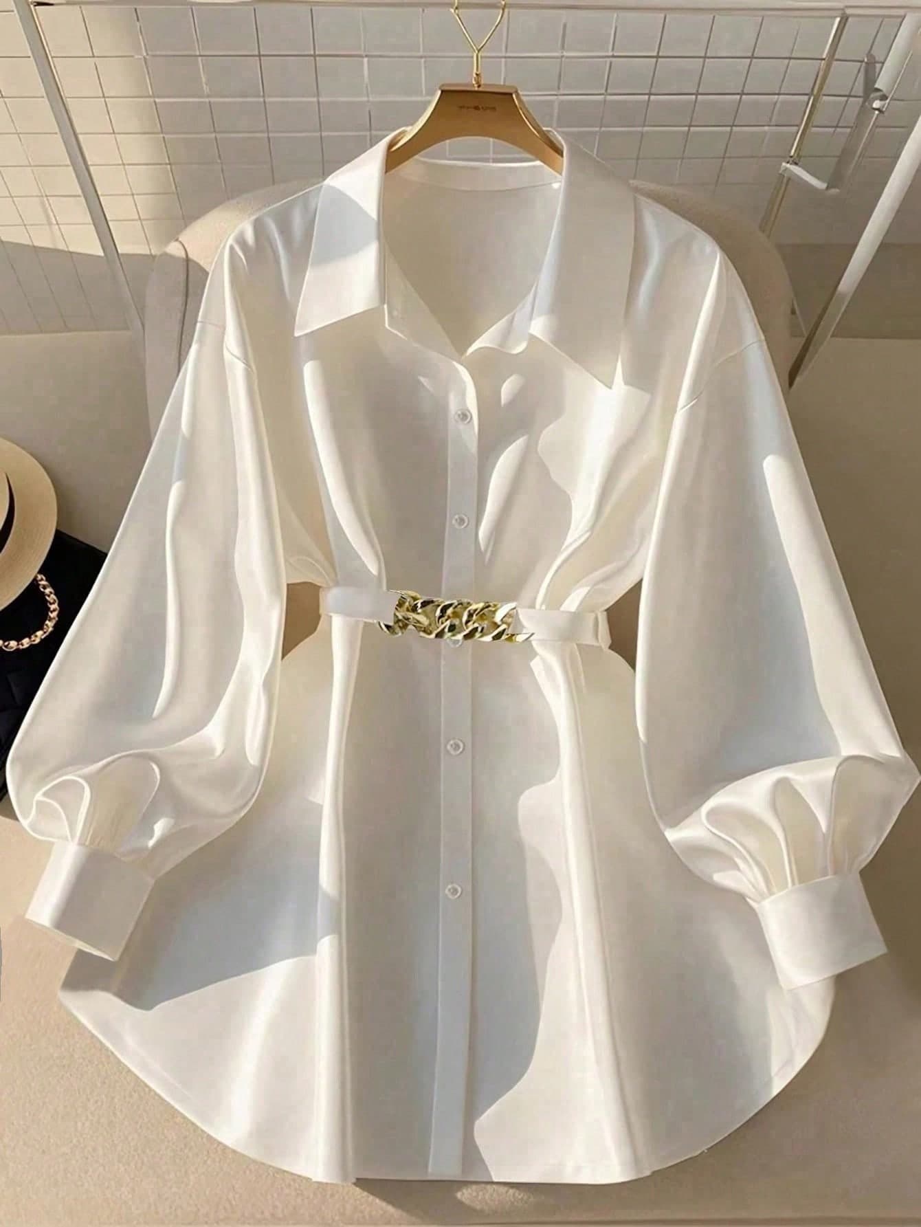 Qadelle Women's Front Button Long Sleeve Metal Decor Casual Shirt Fall Cloth For Women