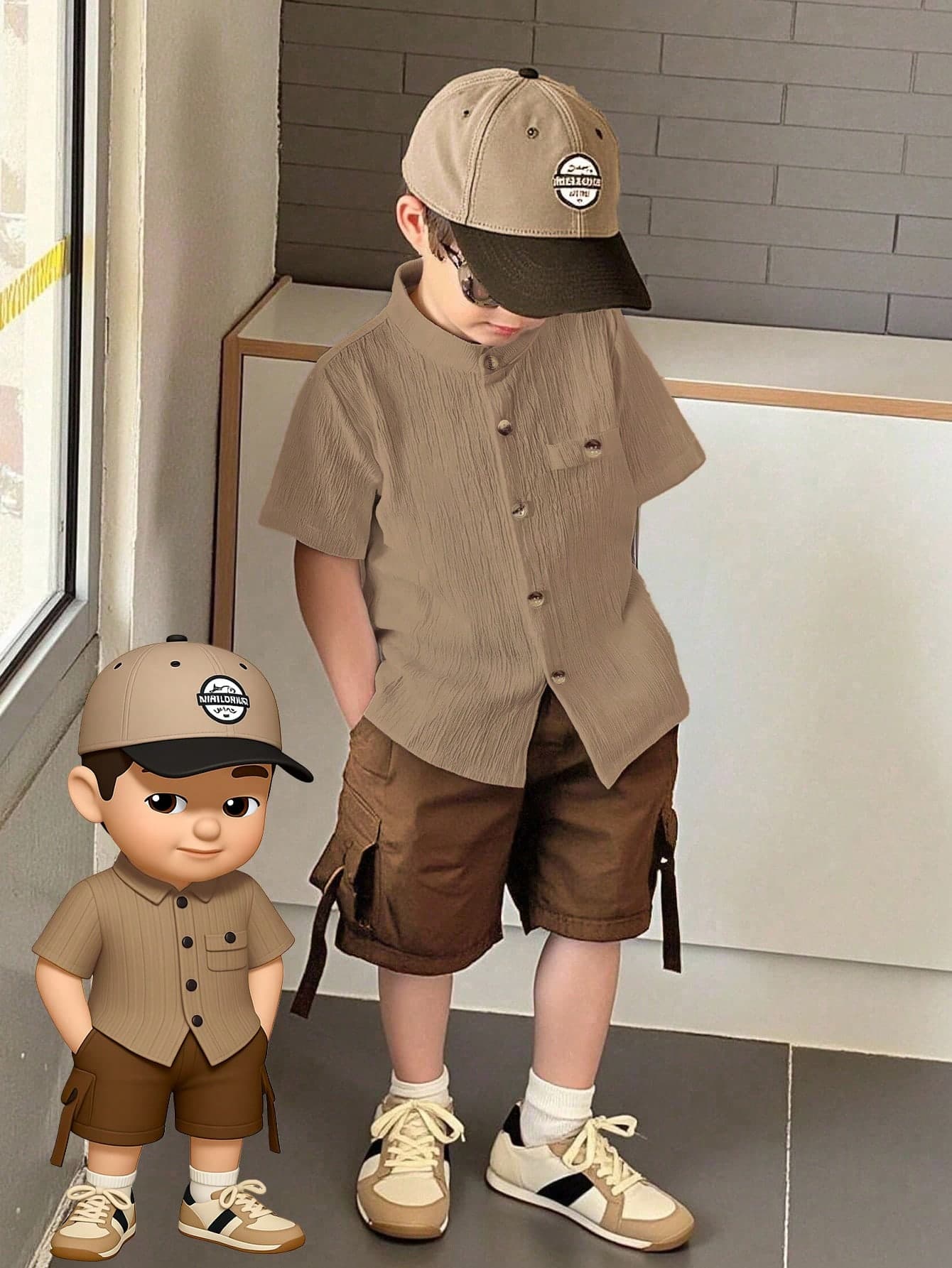 SHEIN Genkimix Kids Young Boy Summer,Squishy,Solid Color Single-Breasted Casual Shirt, Short Sleeve 4 Years Old,Squishy