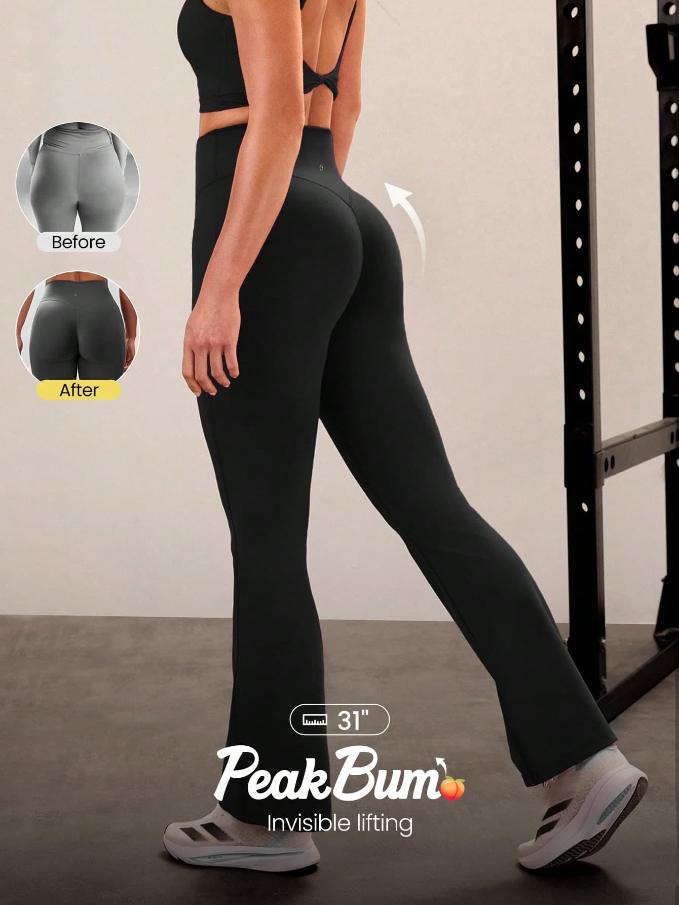 GLOWMODE 31" PeakBum Powersculpt™-Air Play The Flare Sweat-Wicking Cool Feel Butt-Lifting Leggings High Impact Workout Running Training  Spring Summer