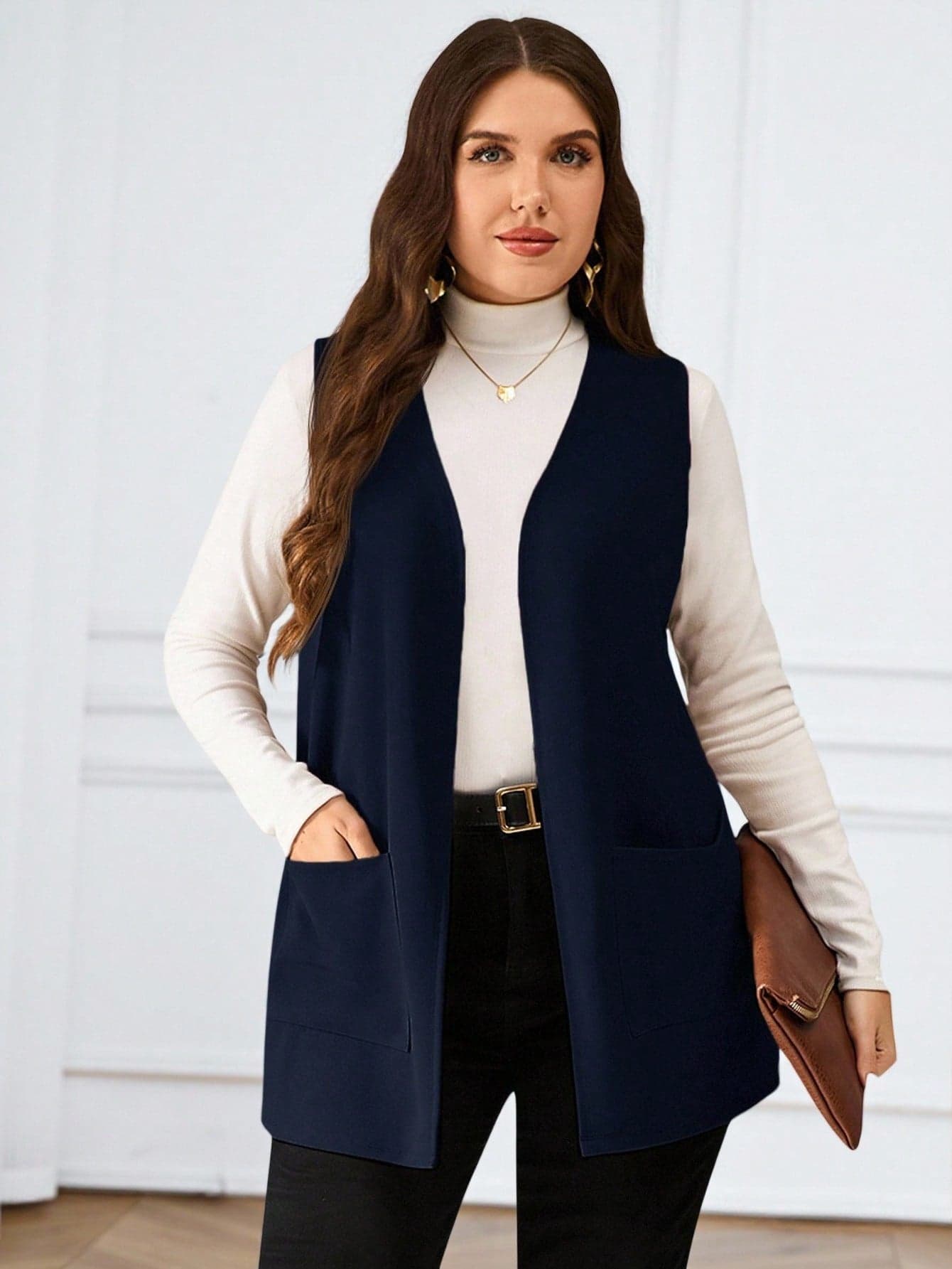 Miaspire Plus Size Solid Color Sleeveless Loose Pocket Simple Casual Jacket,Spring/Summer,Summer,Vacation Woman / Vacation In Fall/Winter