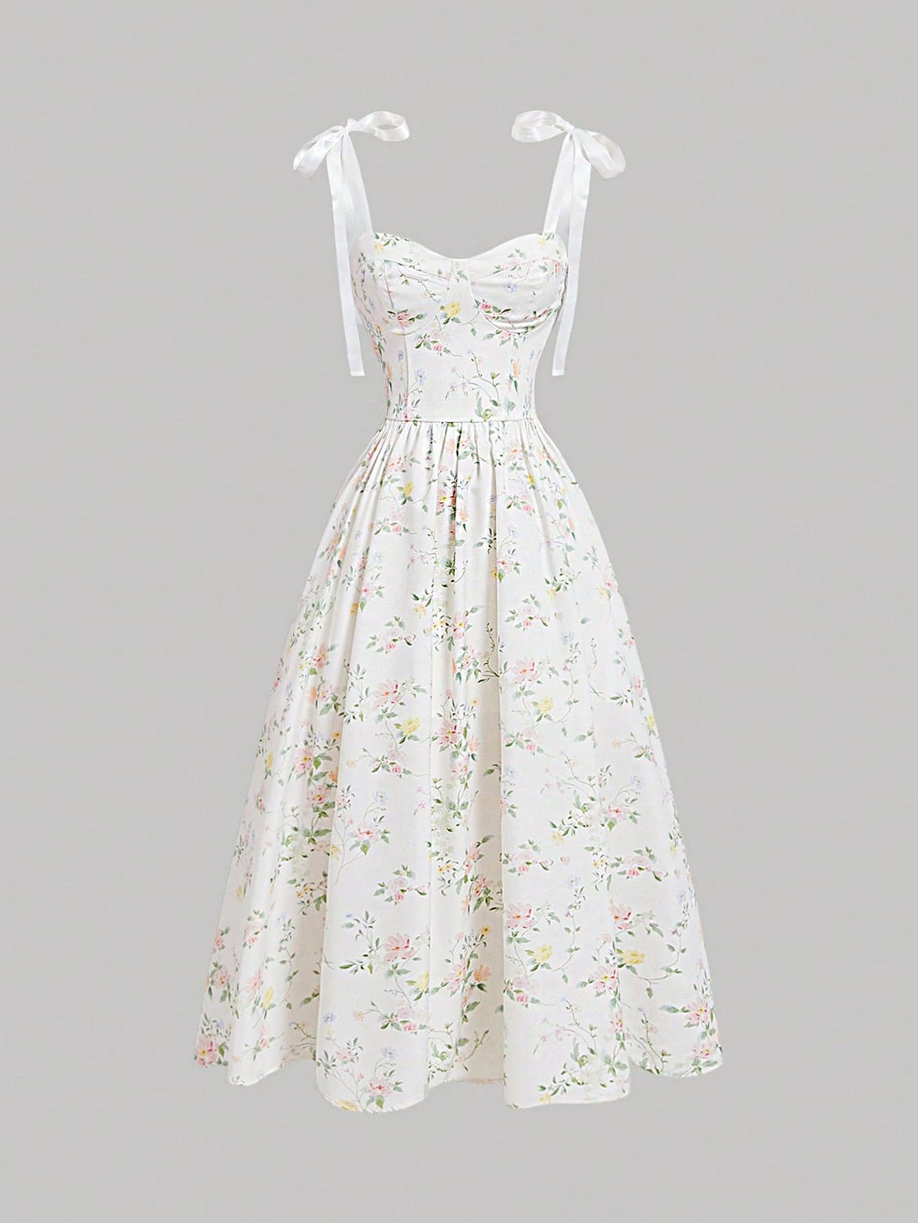 SHEIN MOD White Floral Women's Summer Casual Party Dress,Shoulder Strap Tie Floral Printed Valentine's Day,Holidays Birthday Wedding Garden Formal Wear
