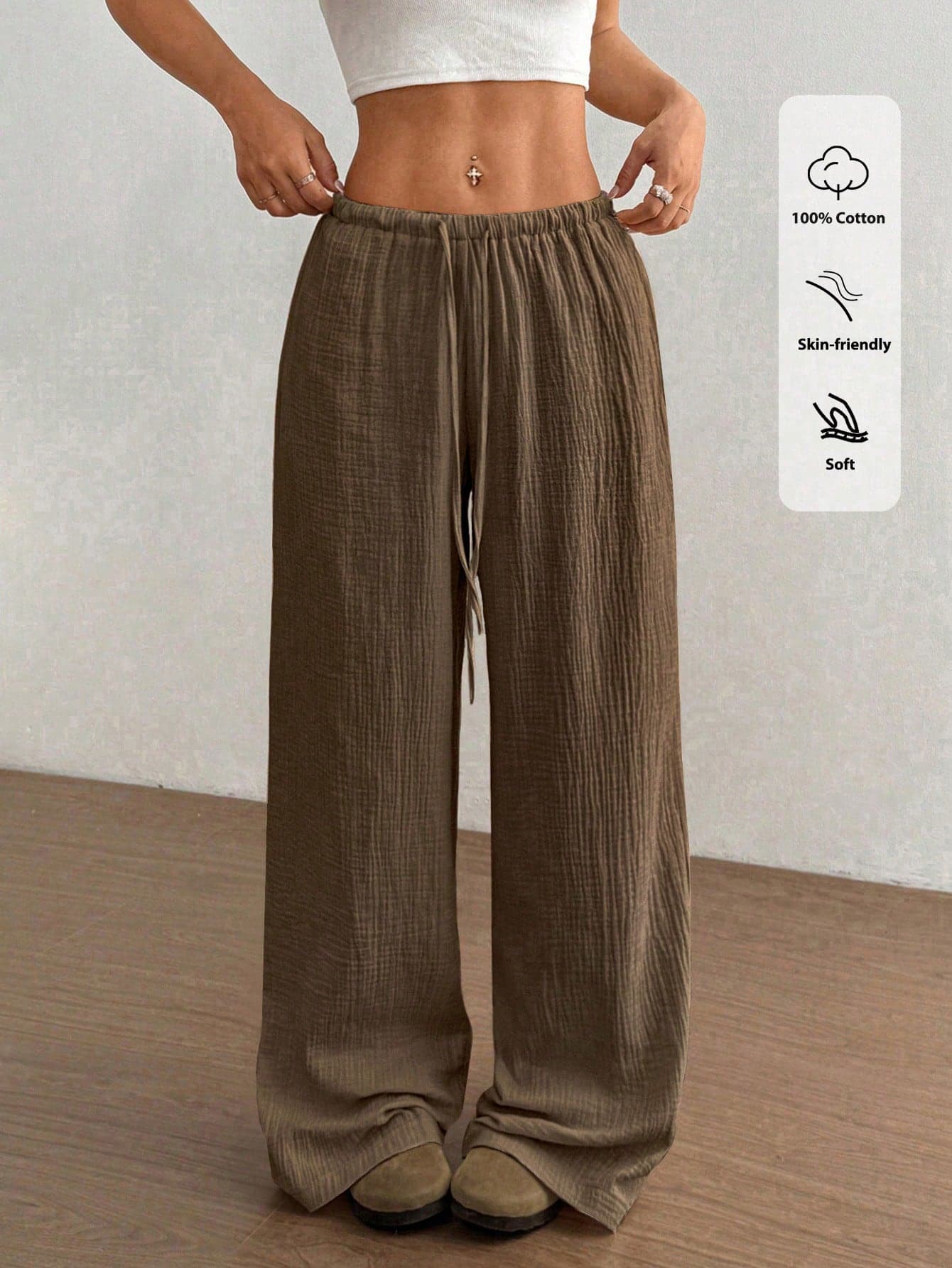 Flirla Women's Ultra Low-Rise Casual Cotton Straight Leg Pants Fall Cloth For Women