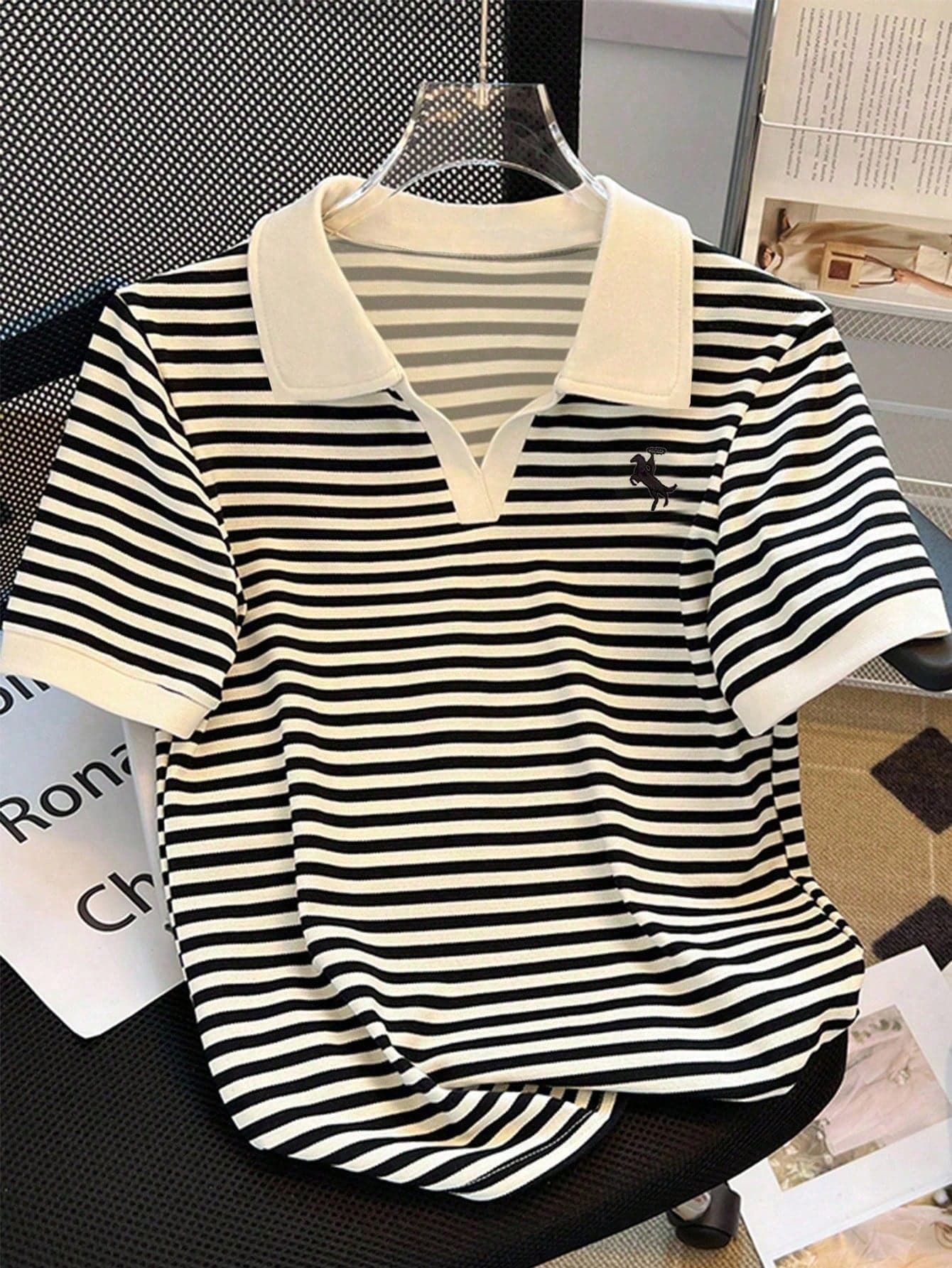 INAWLY Women's Summer Casual Striped Polo Collar Short Sleeve T-Shirt