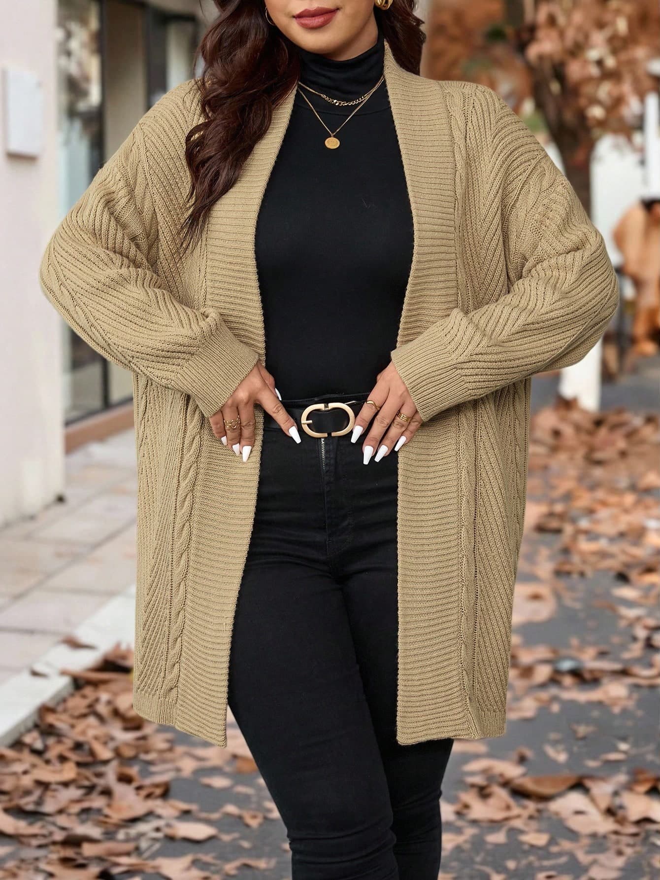 SHEIN Clasi Plus Size Women Knitted Cardigan, Elegant Ladies Long Sleeve Cardigan Sweater For Autumn/Winter Outerwear Fall For Women