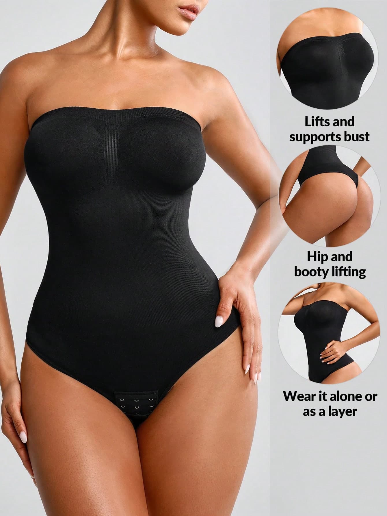 SHEIN Women's Solid Color Strapless Bodysuit Shapewear