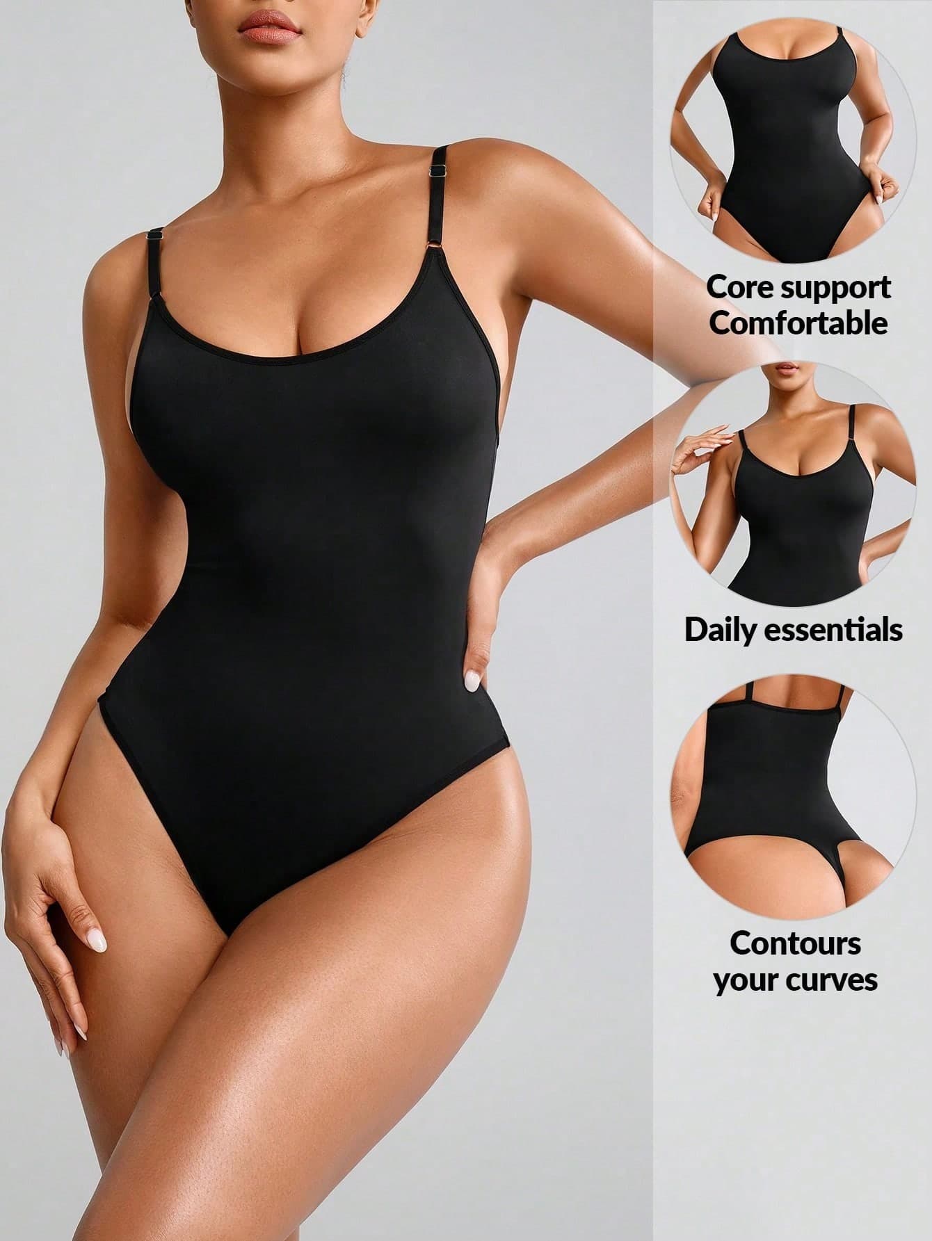 SHAPORA Women's Solid Color Cami Bodysuit Shapewear