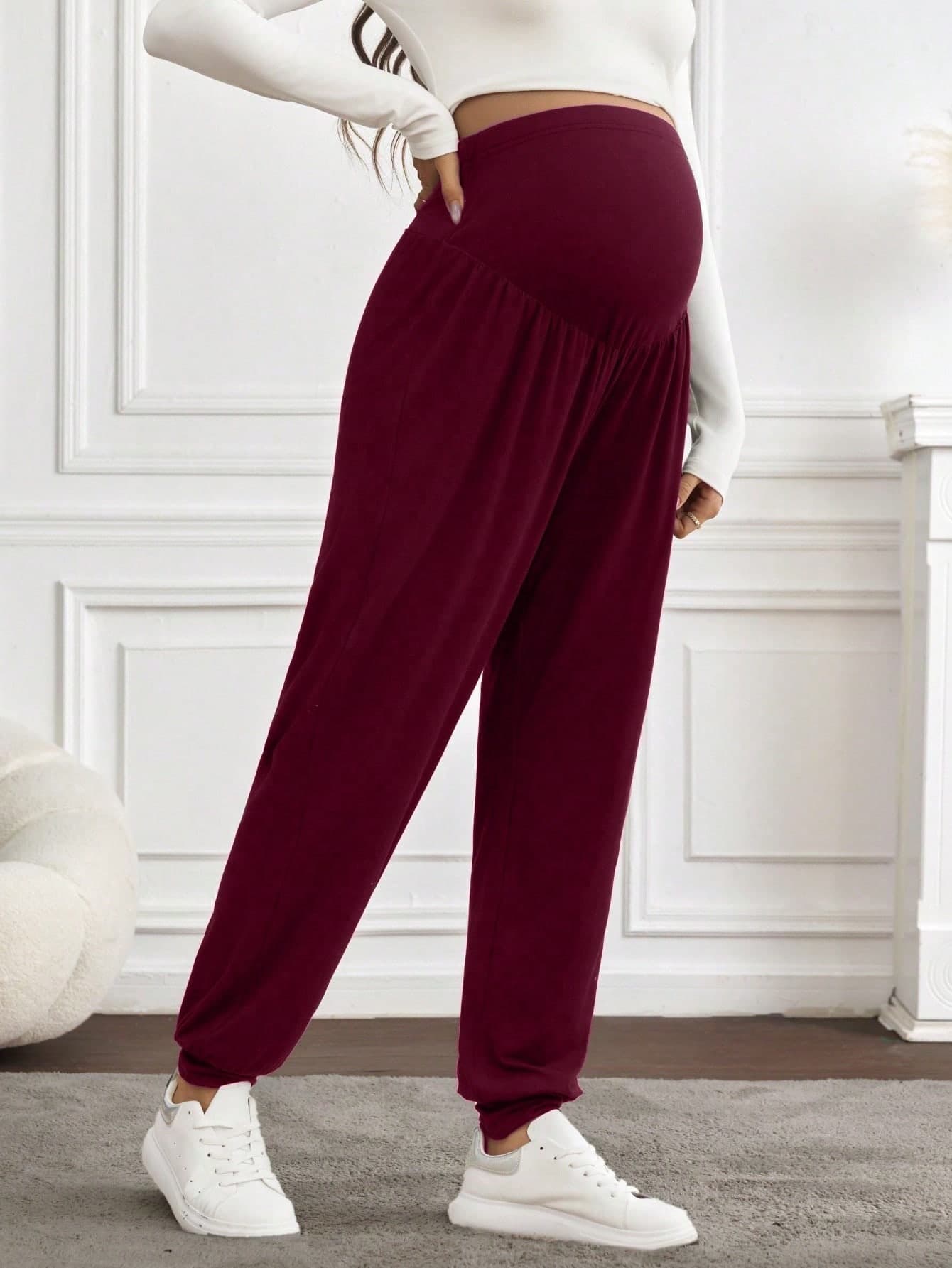 GentleRue Maternity Maternity Solid Color Adjustable Waist Harem Pants Spring Burgundy Fall
