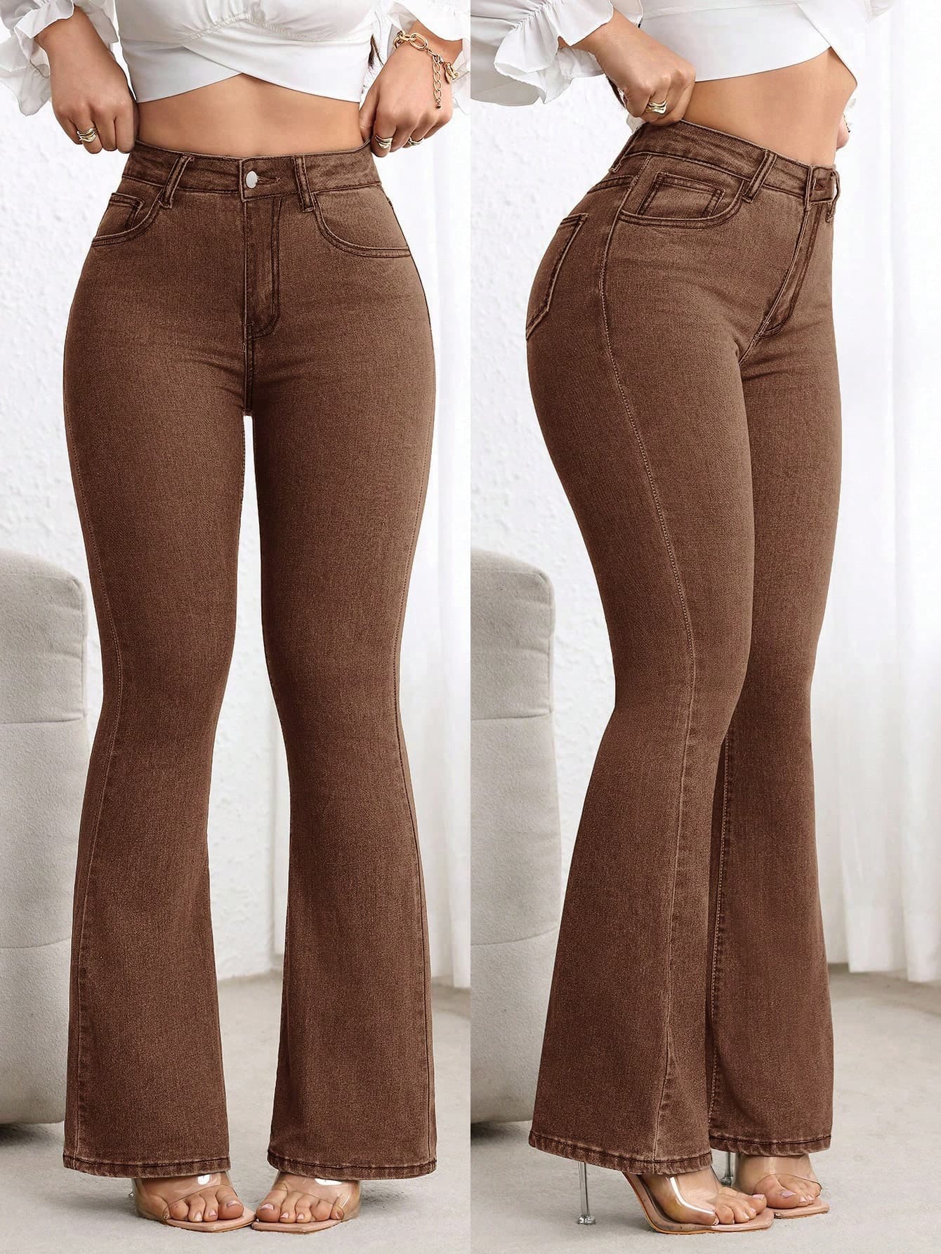 EMERY ROSE Plus Size Women High Waist Pockets Casual Versatile Flare Jeans