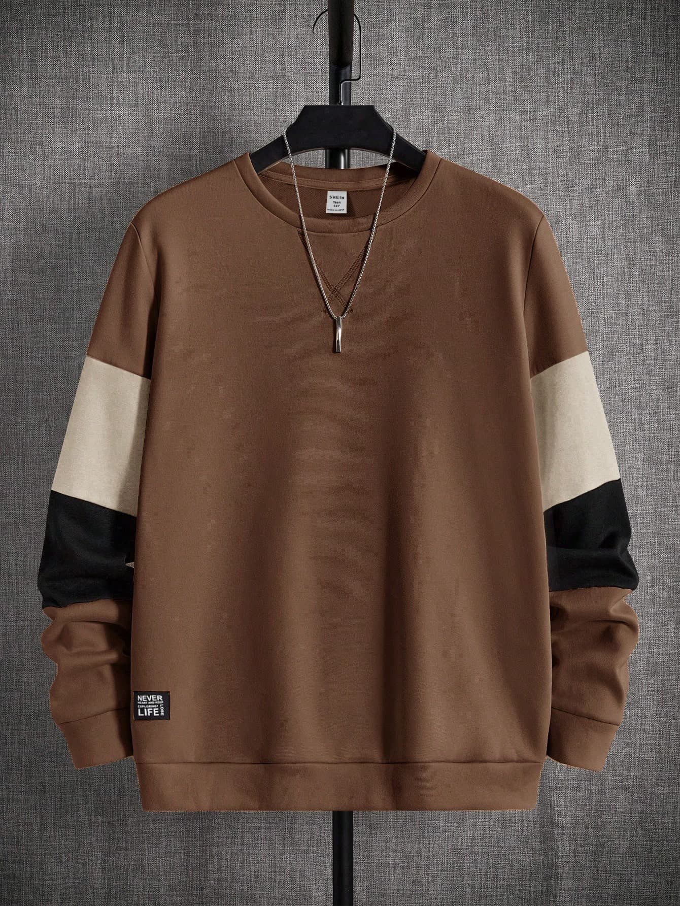 SHEIN Teen Boys' Casual Contrast Color Block Long Sleeve Sweatshirt, Loose Fit For Spring Summer Autumn Winter, Suitable For Indoor & School