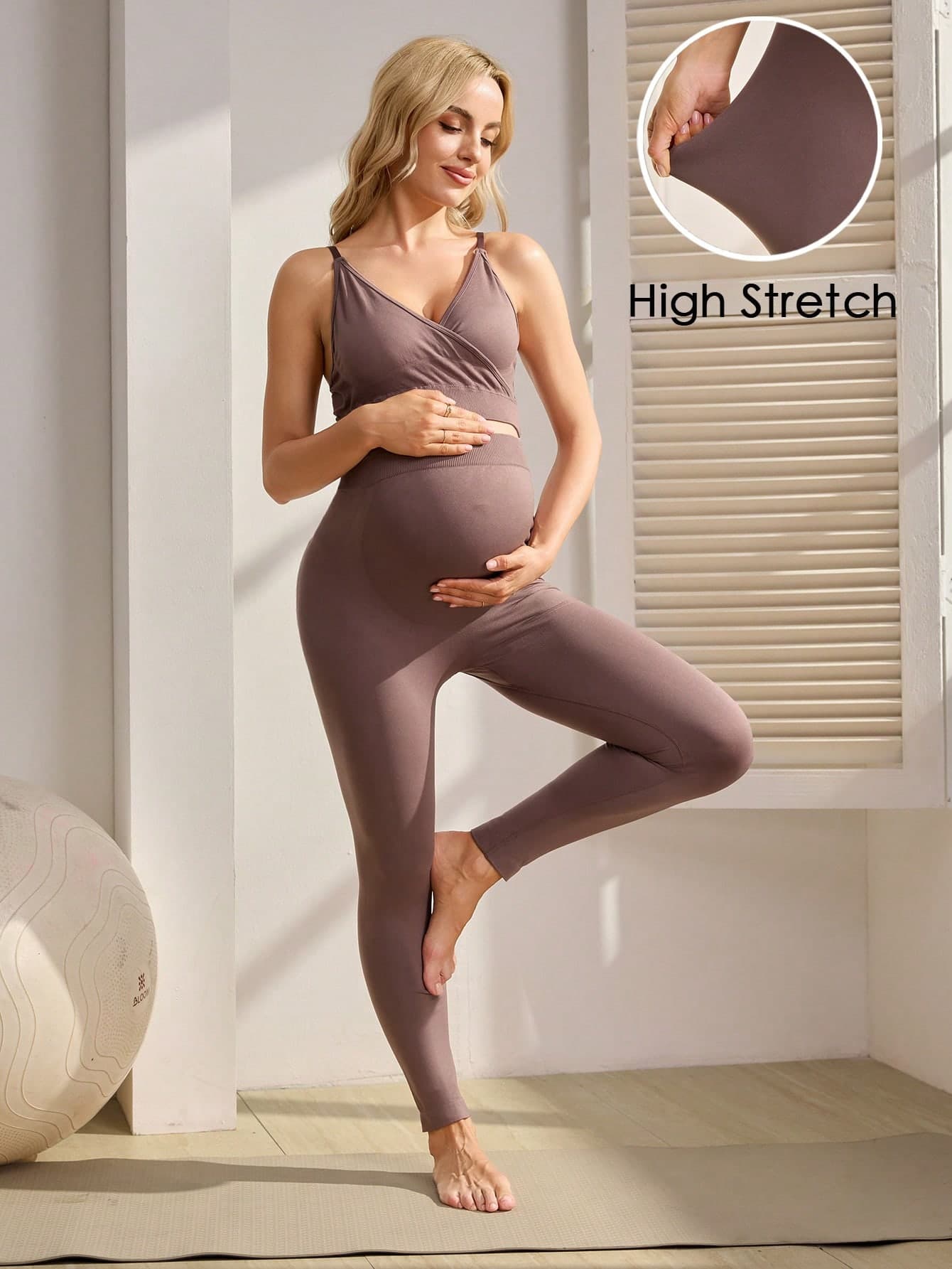 SHEIN Maternity Solid Color Minimalist High Stretch Activewear Set