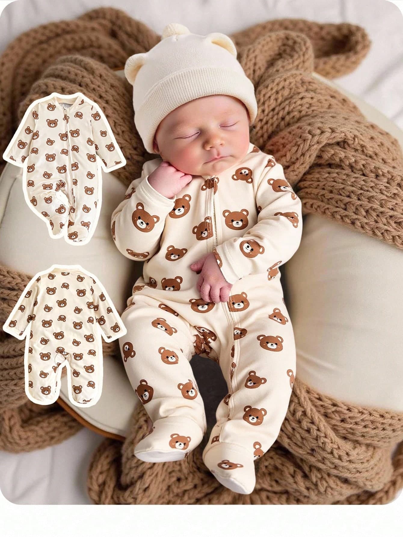 Newborn Baby Girl Cute Casual Cartoon Pattern Knit Long Sleeve Pajamas Fall Winter