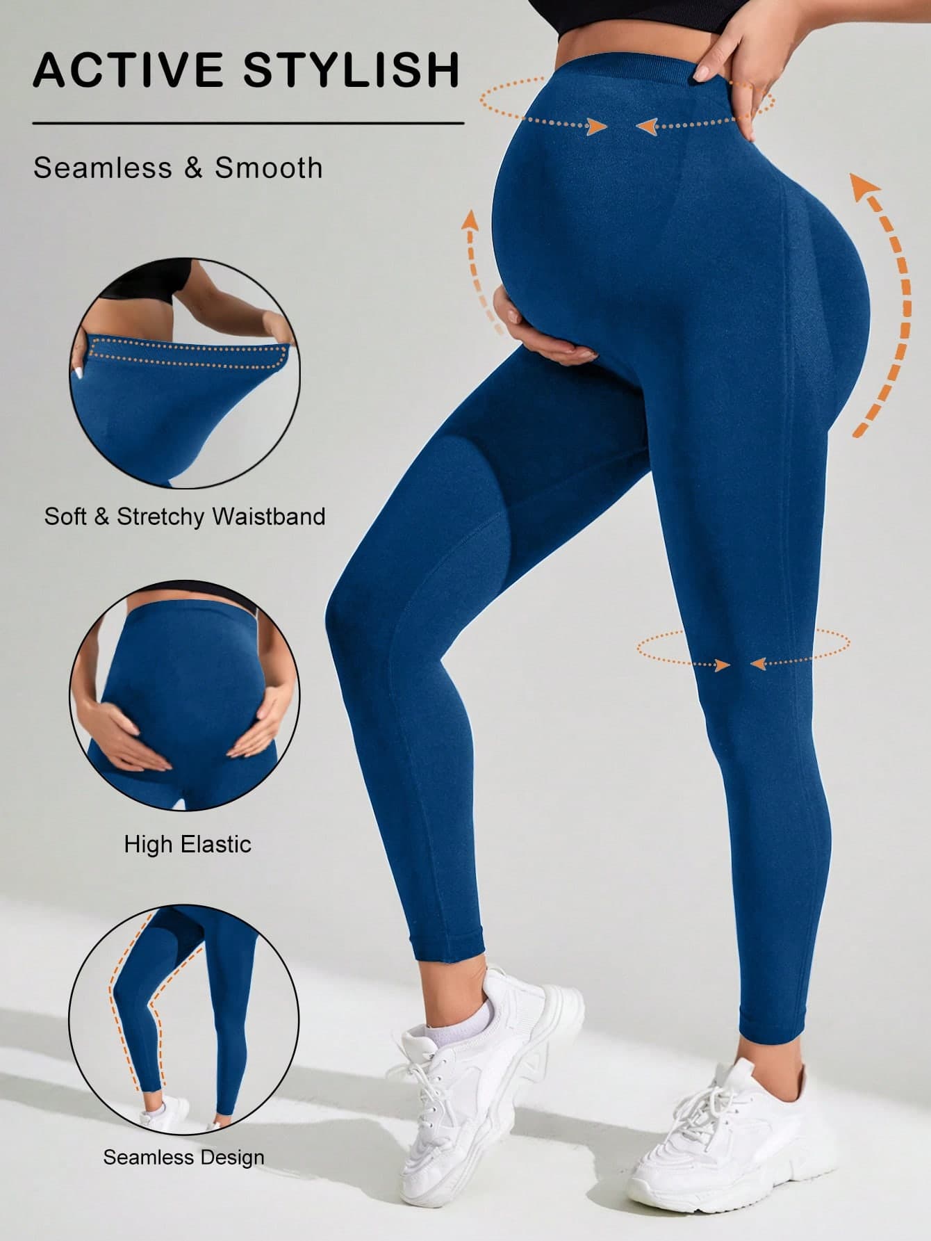 SHEIN Maternity Solid Color Fitted Yoga Leggings For Daily Wear
