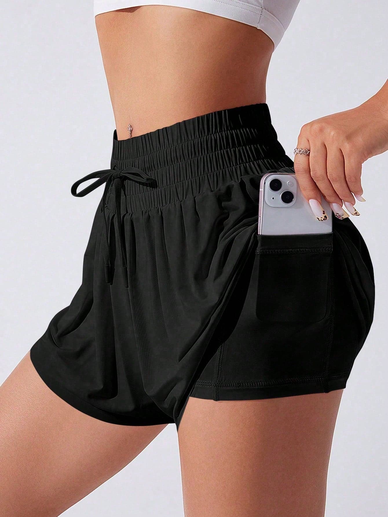 Sovereign Charm Women's Solid Color Drawstring Waist Pocket Casual Daily Sports Shorts