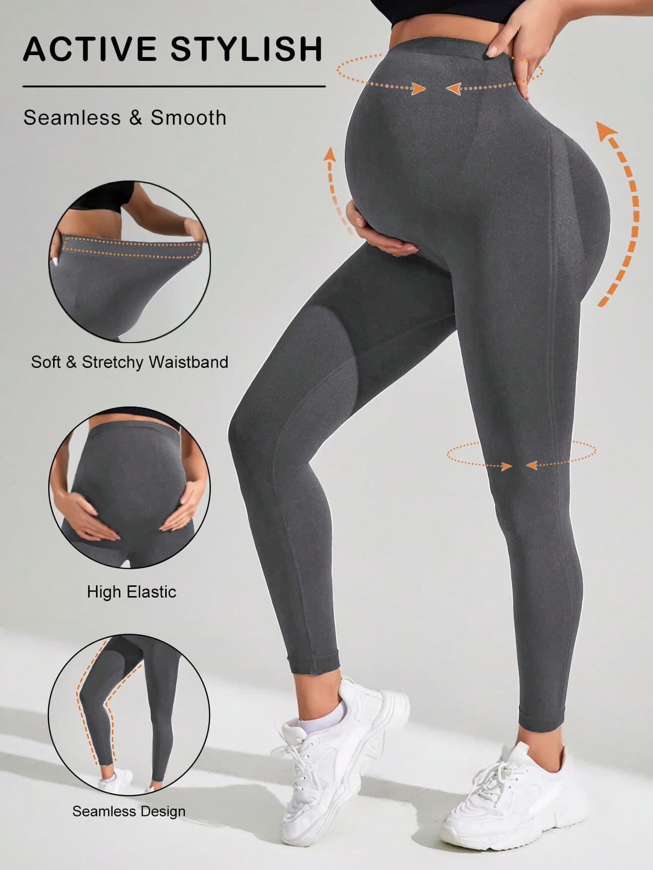 SHEIN Maternity Solid Color Fitted Yoga Leggings For Daily Wear