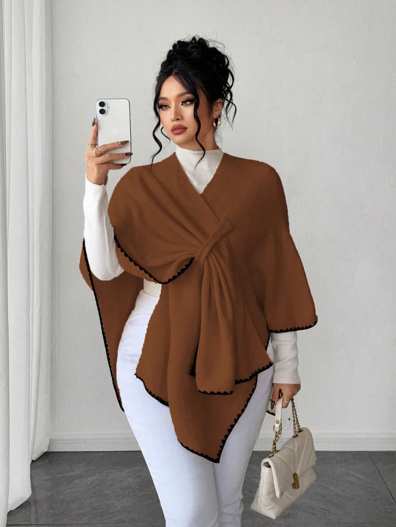 Elenzga Women's Elegant Loose Fit Plus Size Sweater, Suitable For Autumn/Winter Outerwear Scarf Top