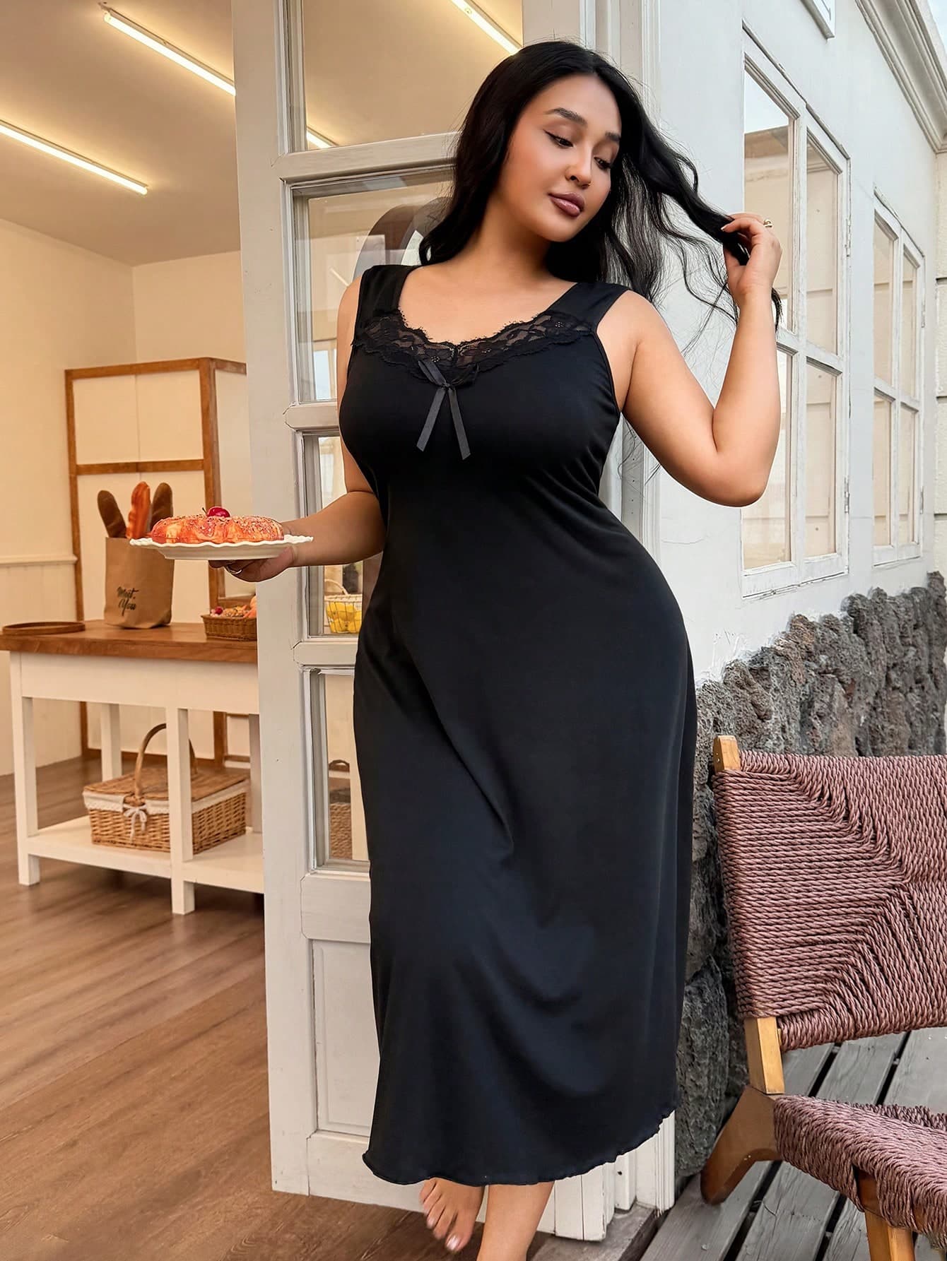 SHEIN Plus Size Elegant Lace Camisole Nightgown