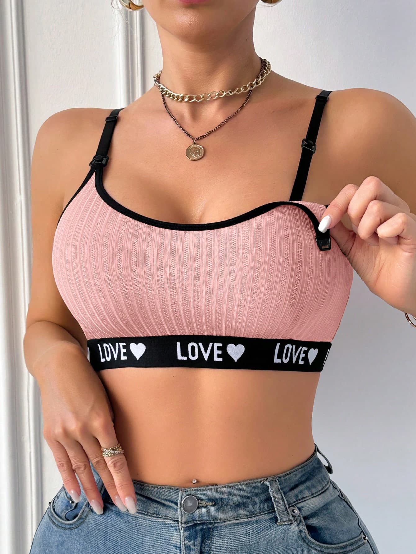 Moonlight&Mama Maternity Letter & Heart Pattern Nursing Casual Underwear