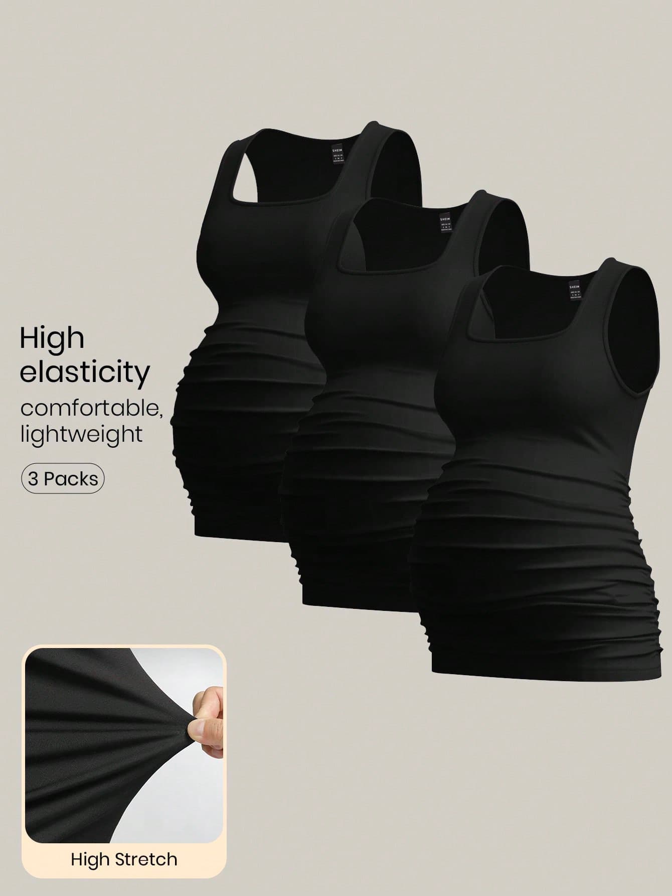 Modmama 3pcs Maternity Women's Solid Color Slimming Tank Tops, Casual & Simple, Perfect For Summer