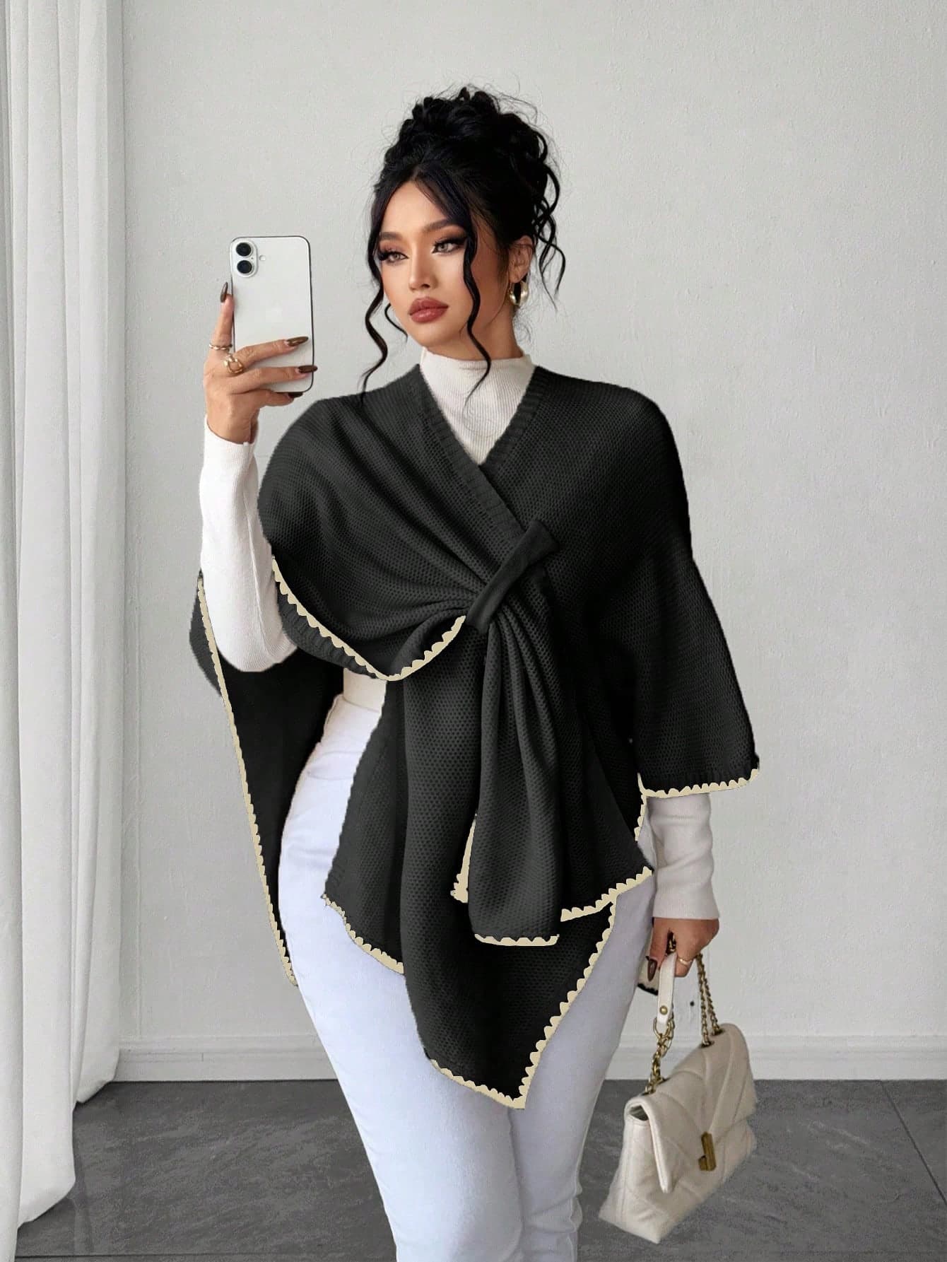 Elenzga Women's Elegant & Fashionable Loose Plus Size Sweater Poncho, Suitable For Autumn/Winter Outerwear Scarf Top Poncho Top