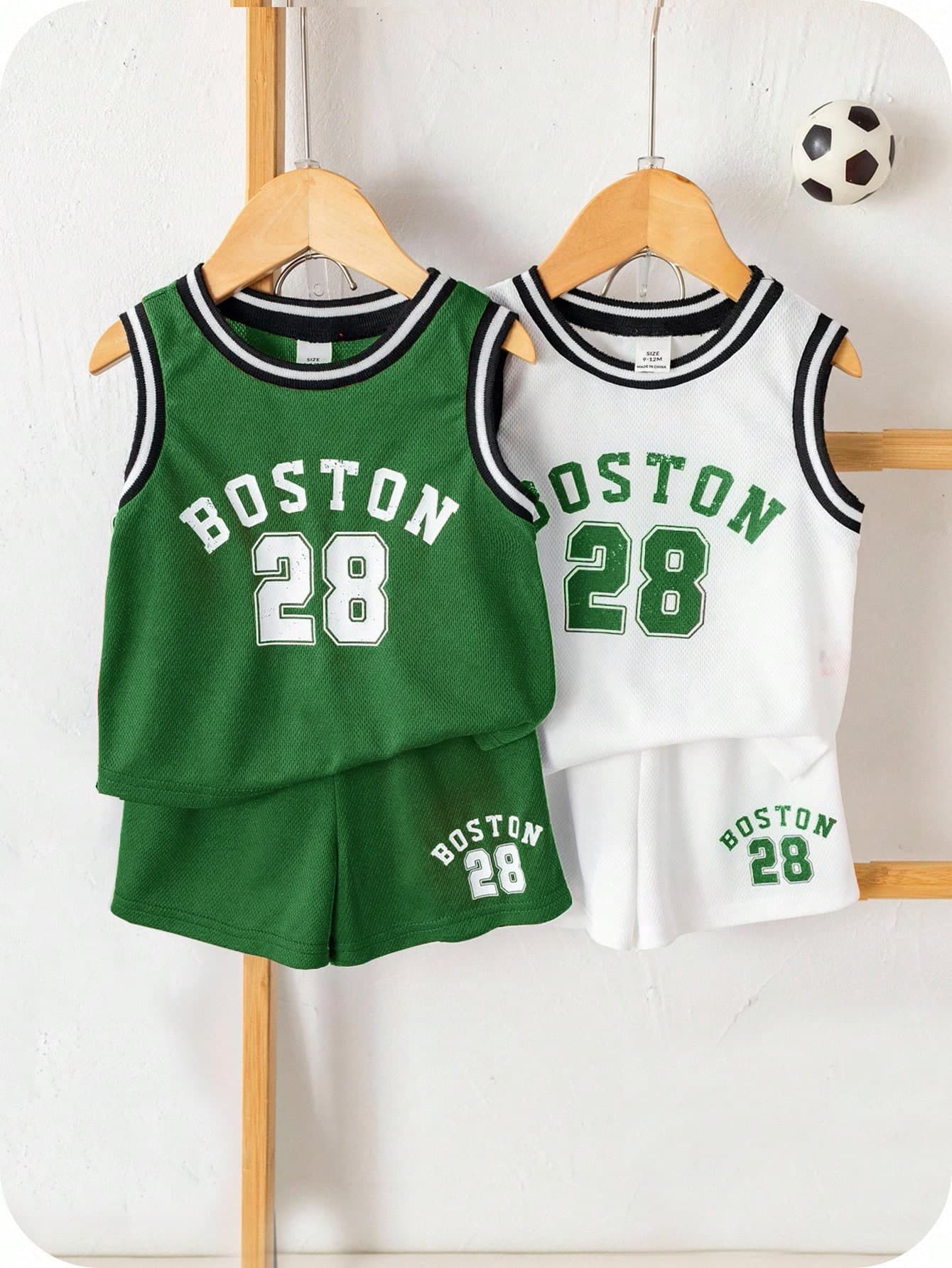 SHEIN 4pcs/Set Baby Boy Summer Casual Sports Basketball Jersey Sleeveless Top And Shorts Set, Cute Letter Graphic