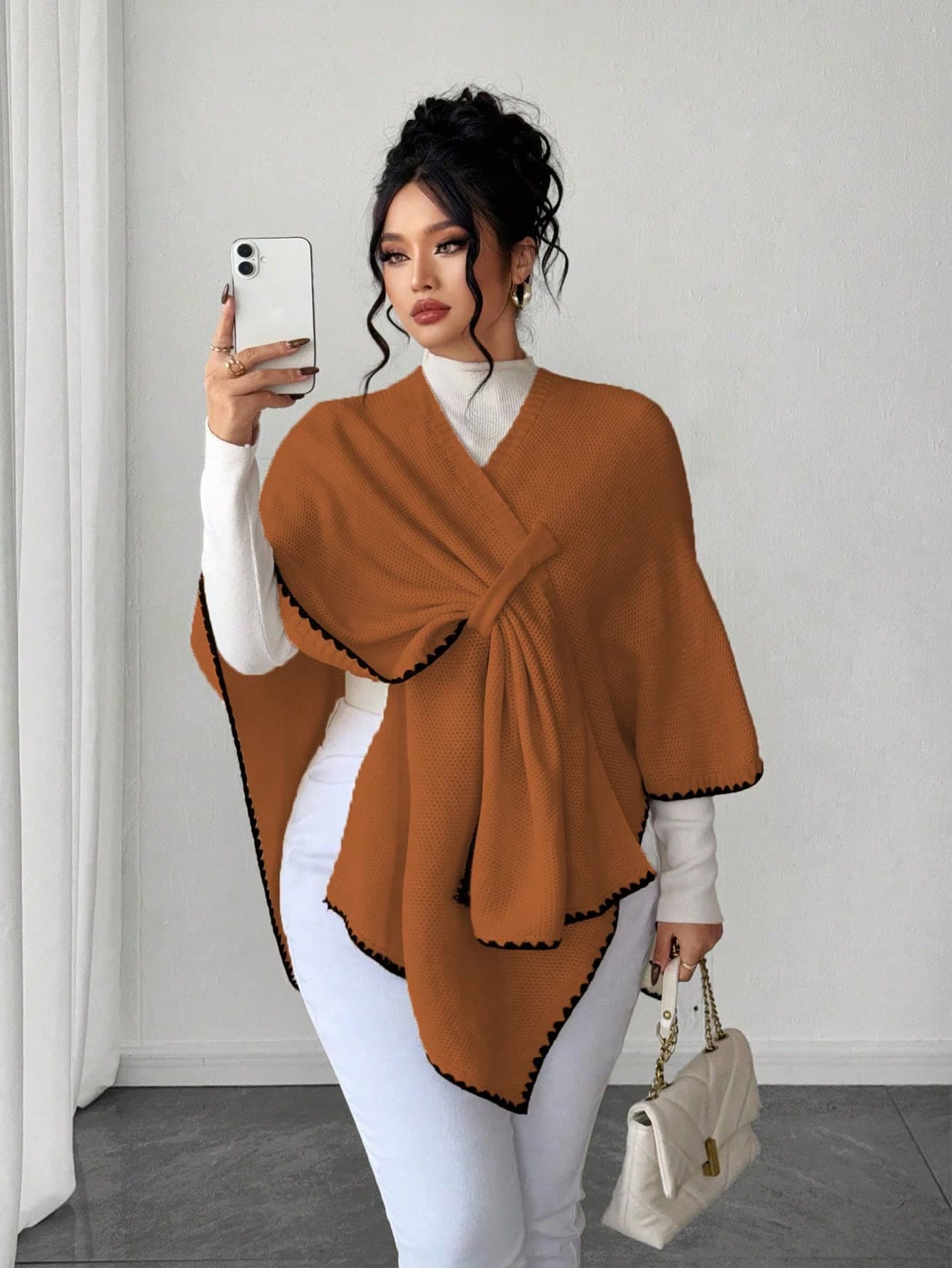 Elenzga Women's Elegant Loose Fit Plus Size Sweater Poncho, Suitable For Autumn/Winter Outerwear
