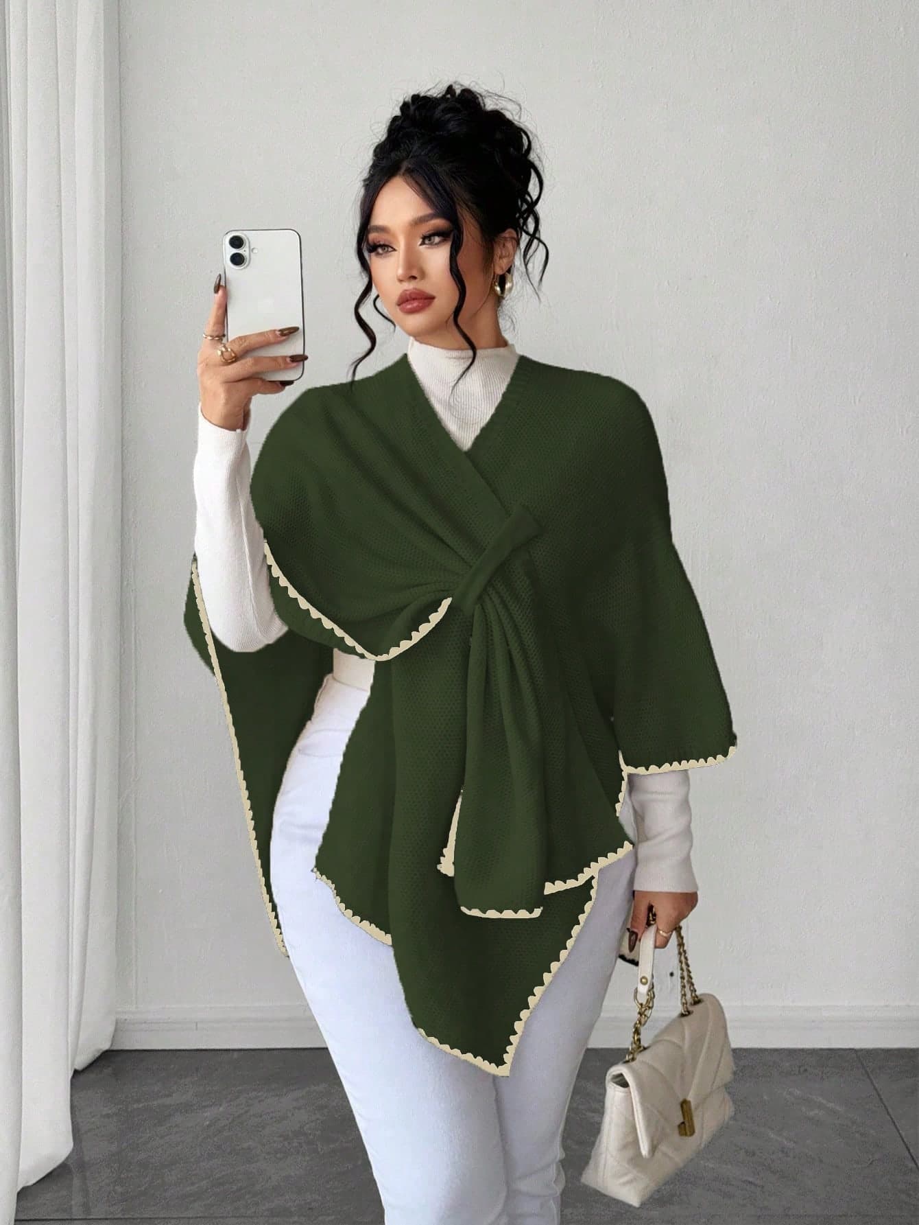 Elenzga Women's Elegant & Fashionable Loose Fit Plus Size Sweater Poncho, Suitable For Autumn/Winter Outerwear Scarf Top