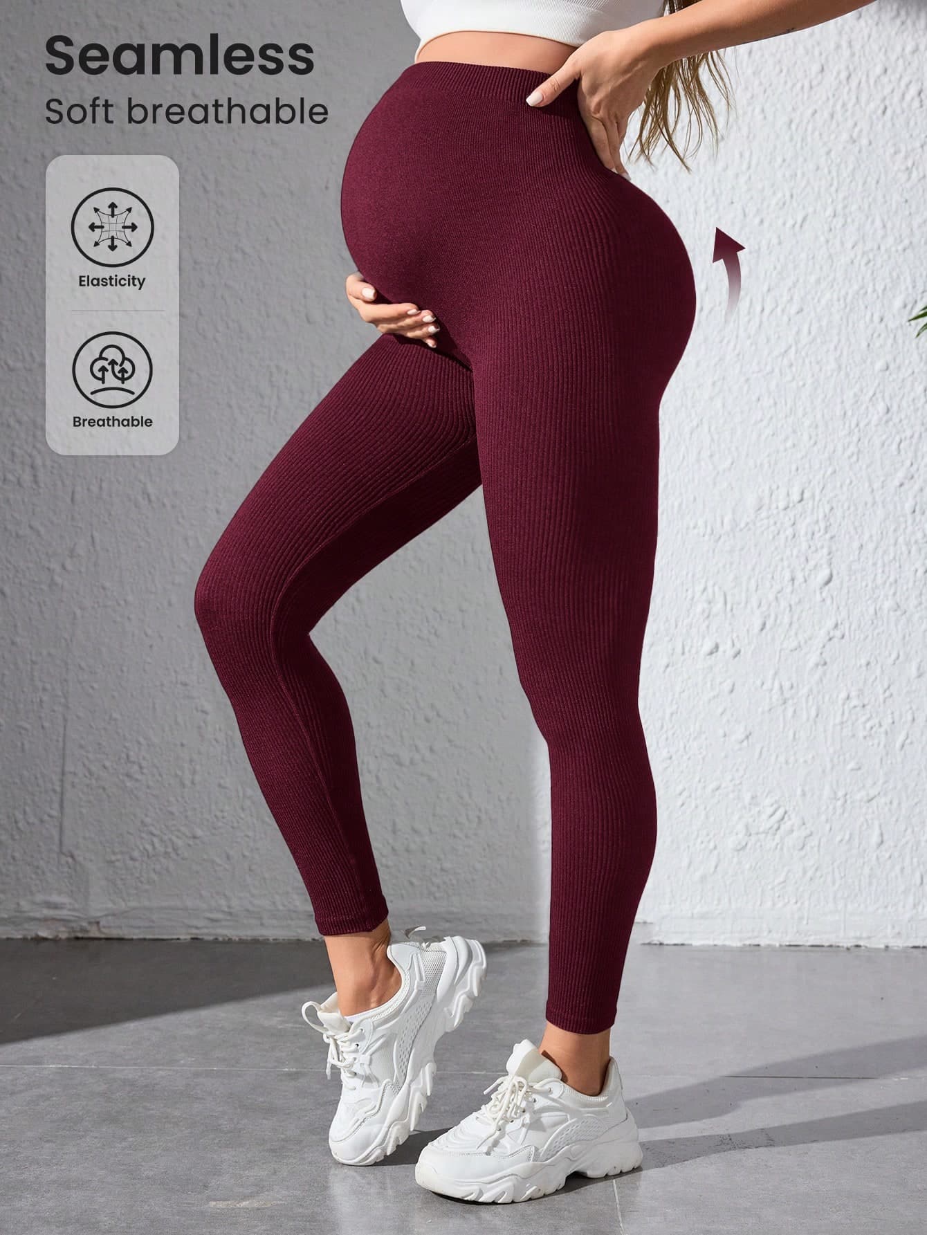 SHEIN Burgundy Seamless Ribbed Maternity Leggings