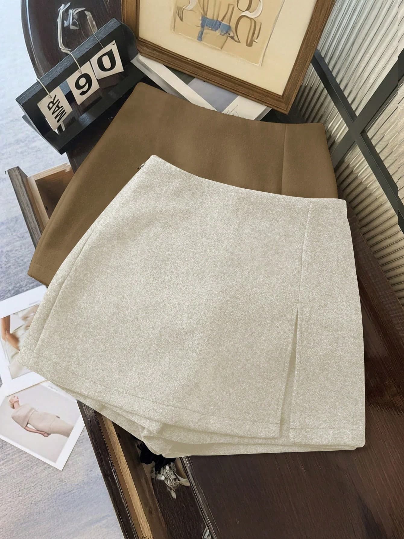 Franclia Double Layer Split Hem Woolen A-Line Anti-Flashing Thick Skirt Pants