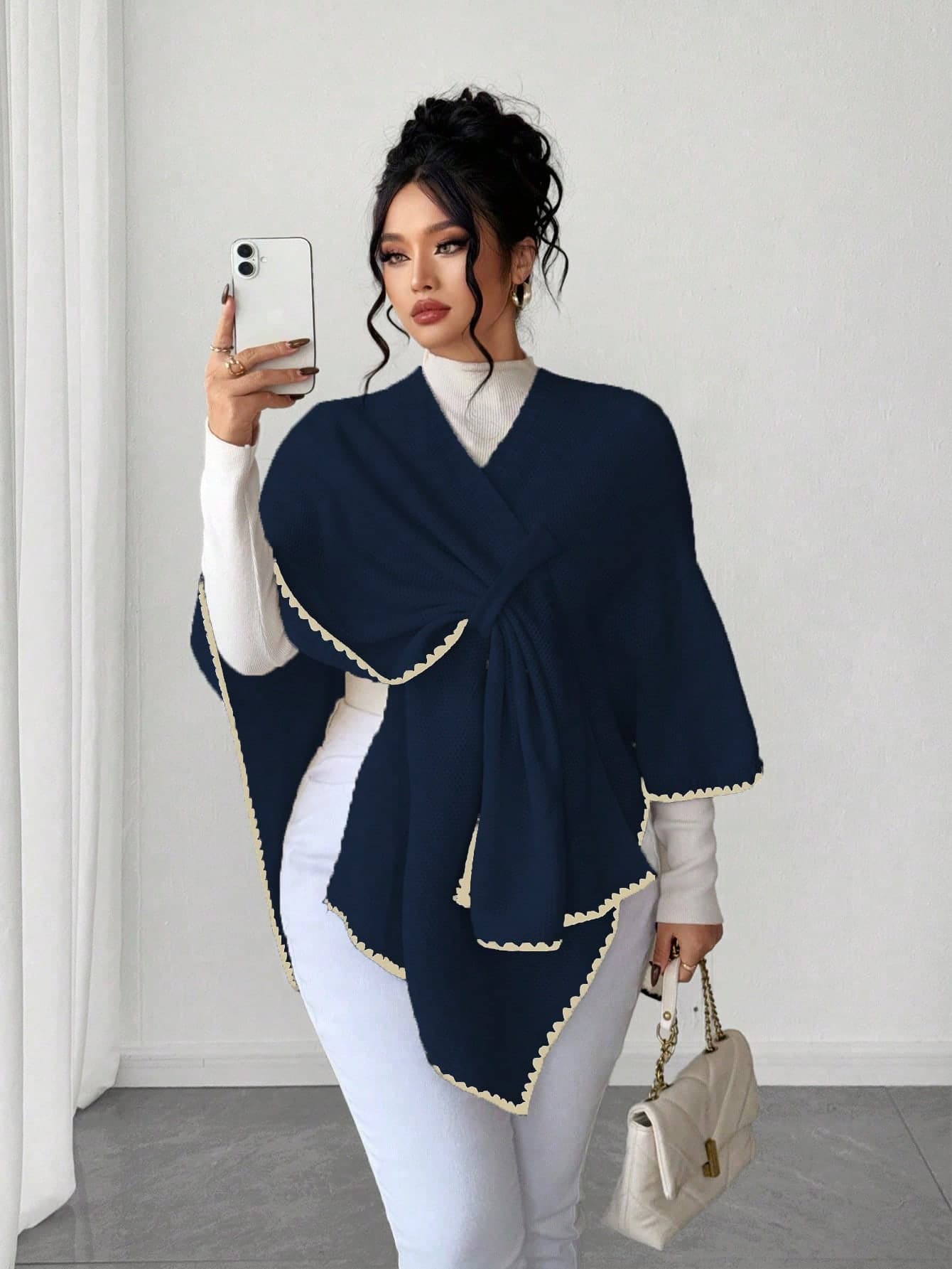 Elenzga Women's Elegant Loose Fit Plus Size Sweater Poncho, Suitable For Autumn/Winter Outerwear Poncho Top Scarf Top