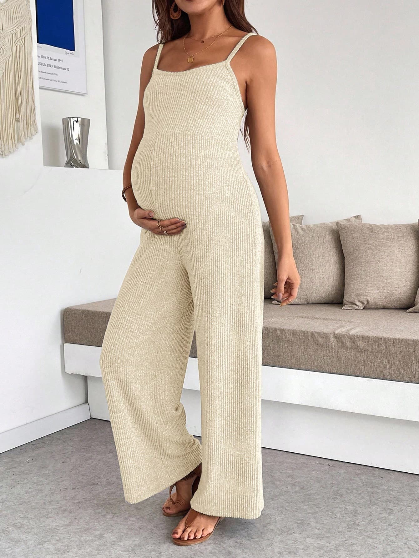 SHEIN Maternity Casual Solid Color Minimalist Jumpsuit