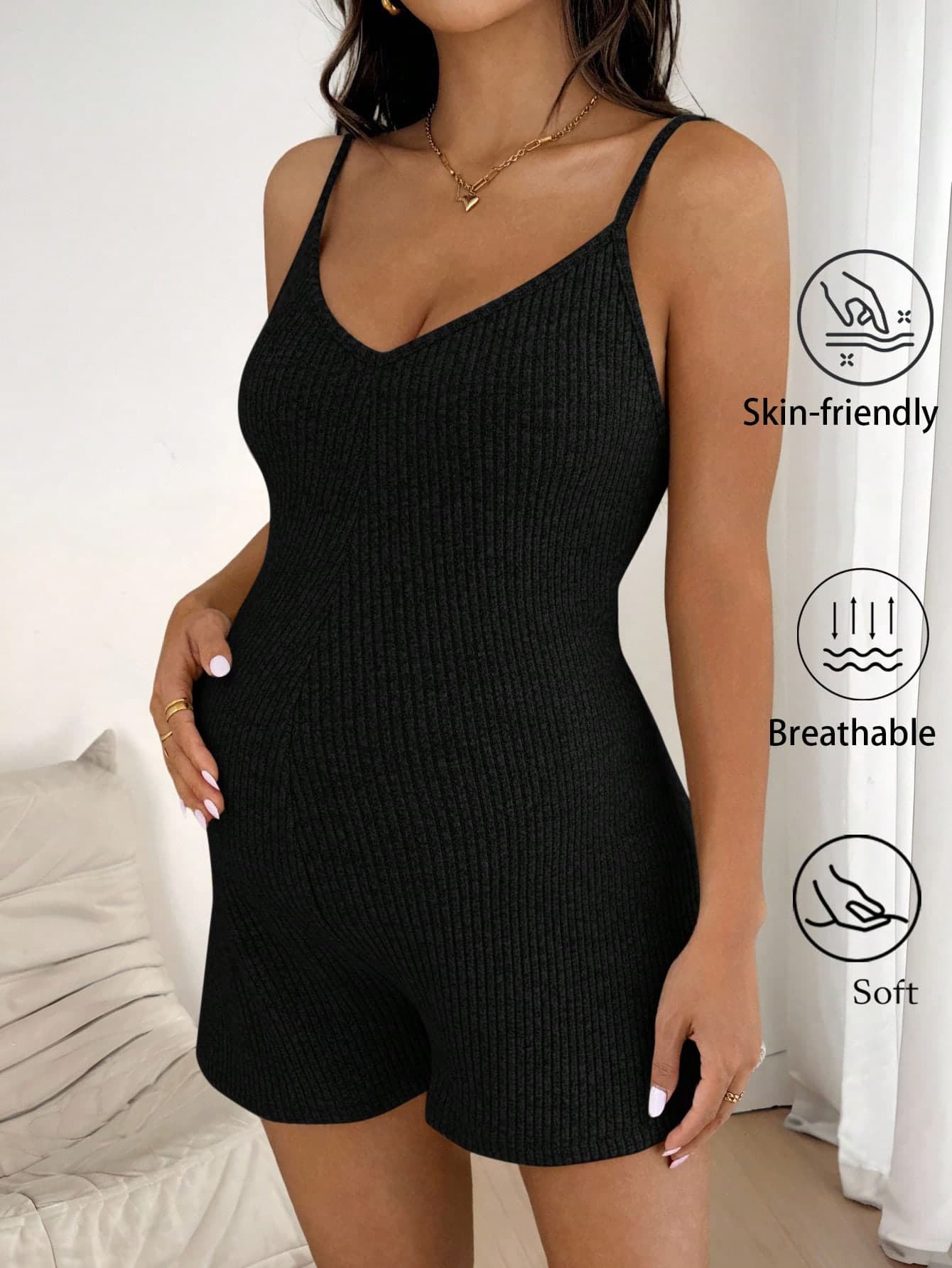 Slowluna Maternity Jumpsuit Black And White Summer Basique Elegant Going Home From Hospital Maternity Ribbed Knitted Adjustable Strap High-Elastic Romper