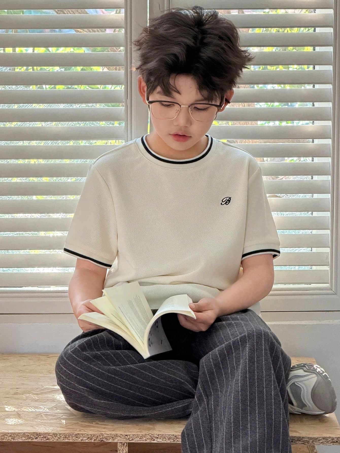 DAZY Tween Boy Colorblock Striped Print Crew Neck Short Sleeve T-Shirt Spring Summer