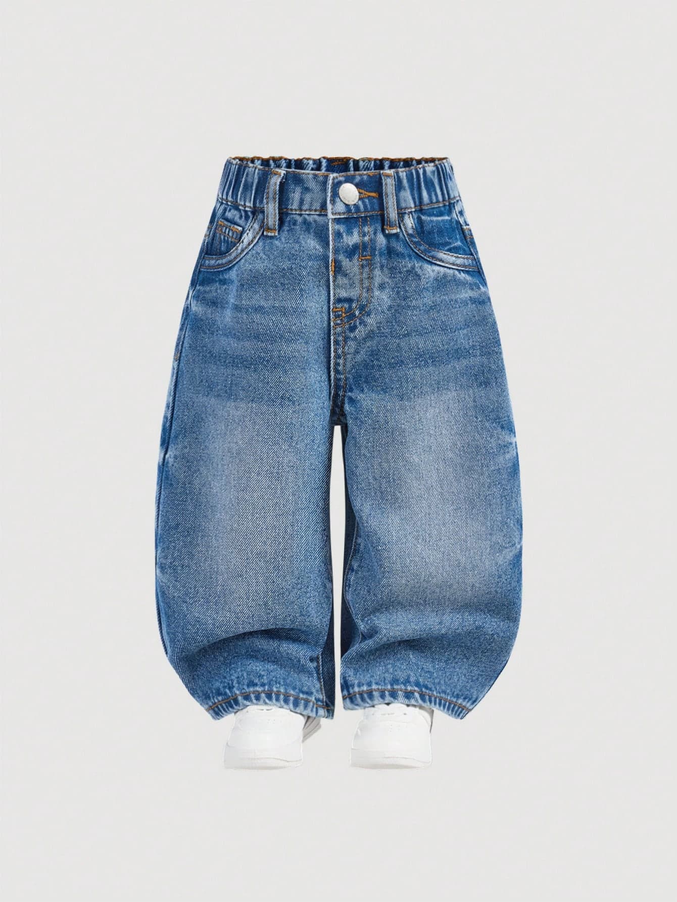 SHEIN Baby Boy Stonewashed Retro Distressed Vintage Washed Cat Whiskers Baggy Blue Denim Jeans,For Baby Boys Indoor/Outdoor Fall/Winter Clothes