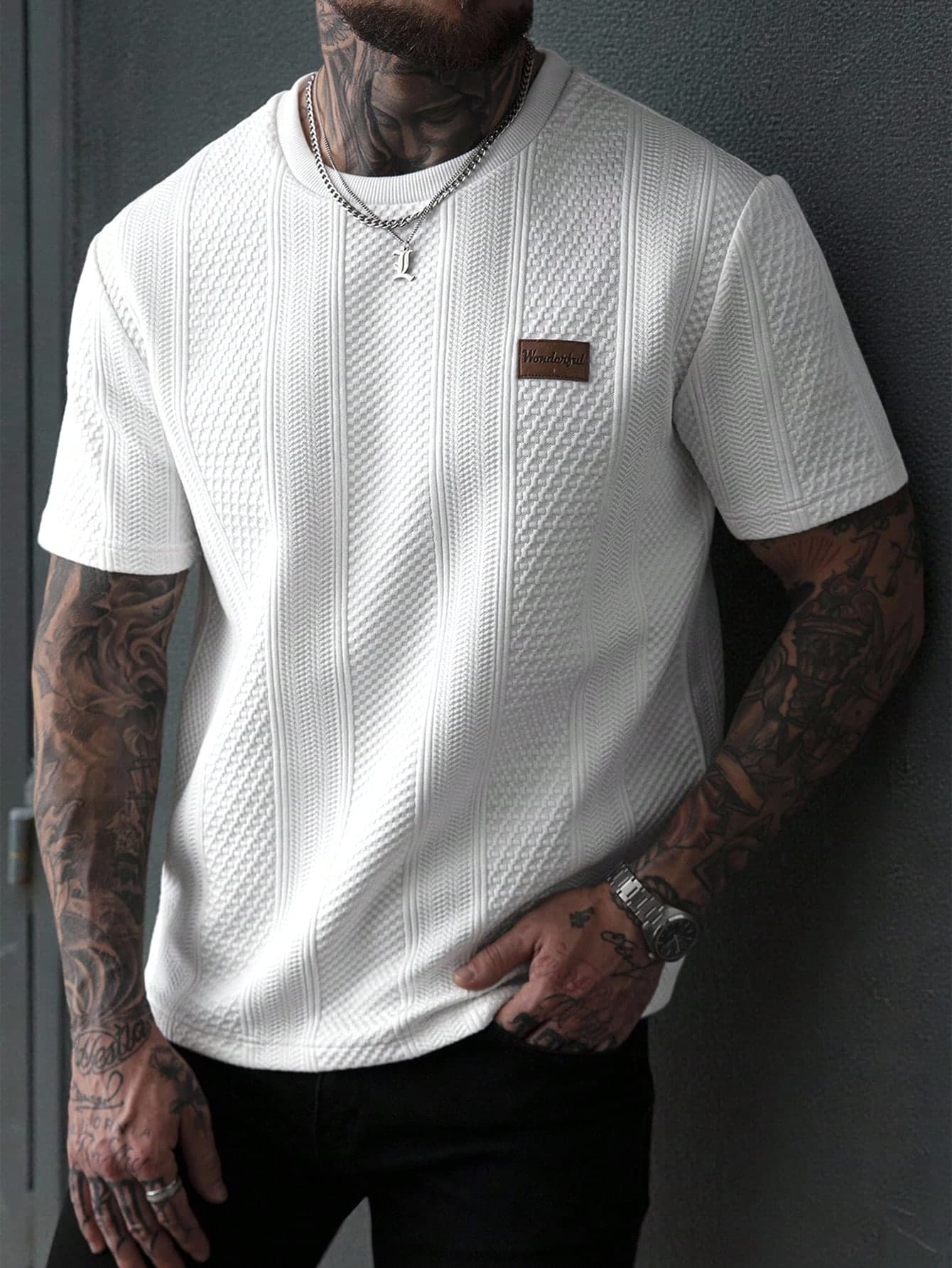 EGENSIO Men's Casual Letter Textured T-Shirt, Summer