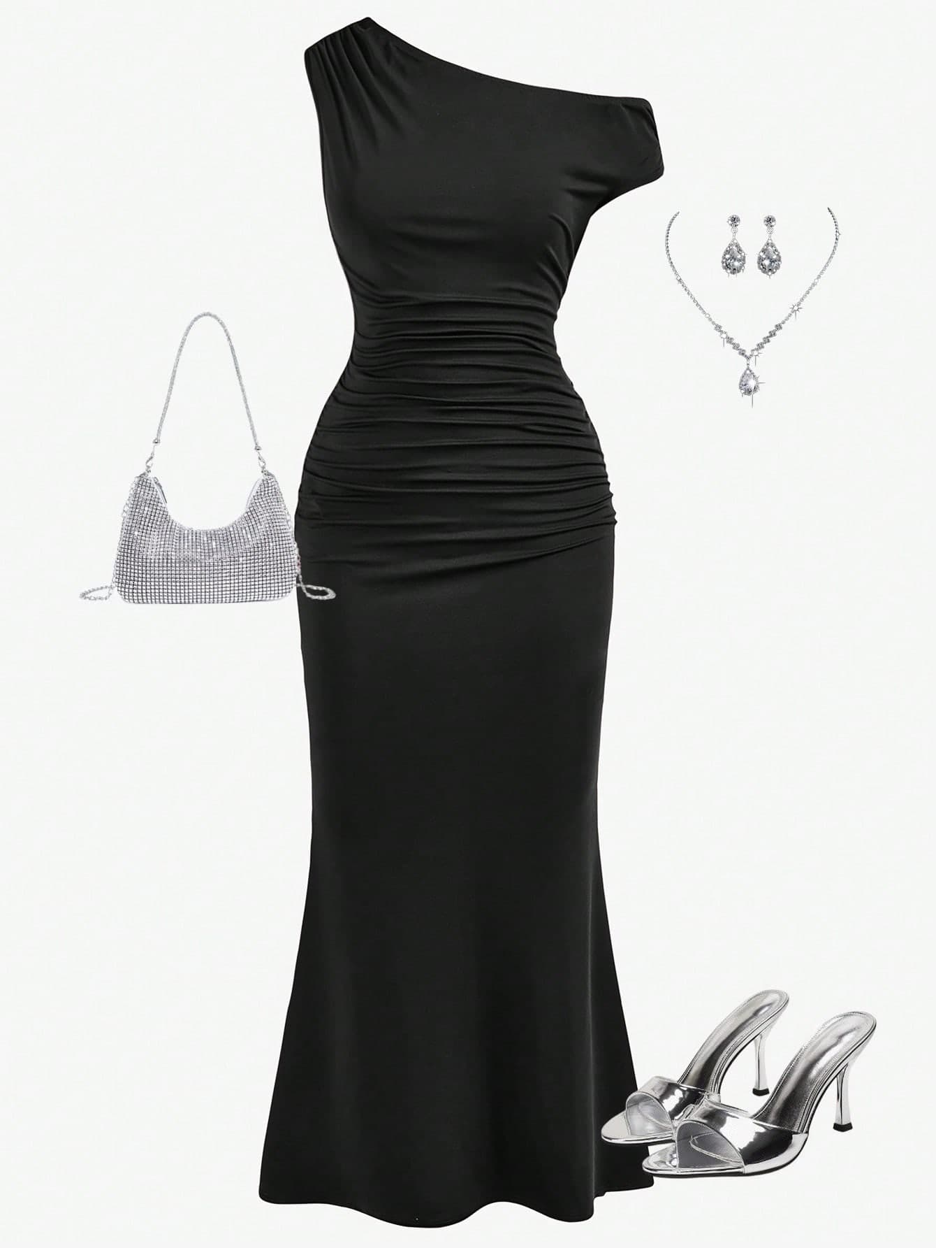 Girlism Teen Girl Daily Date & Travel Outfit, Party Dress, Elegant Asymmetric Ruched Fishtail Hem Dress